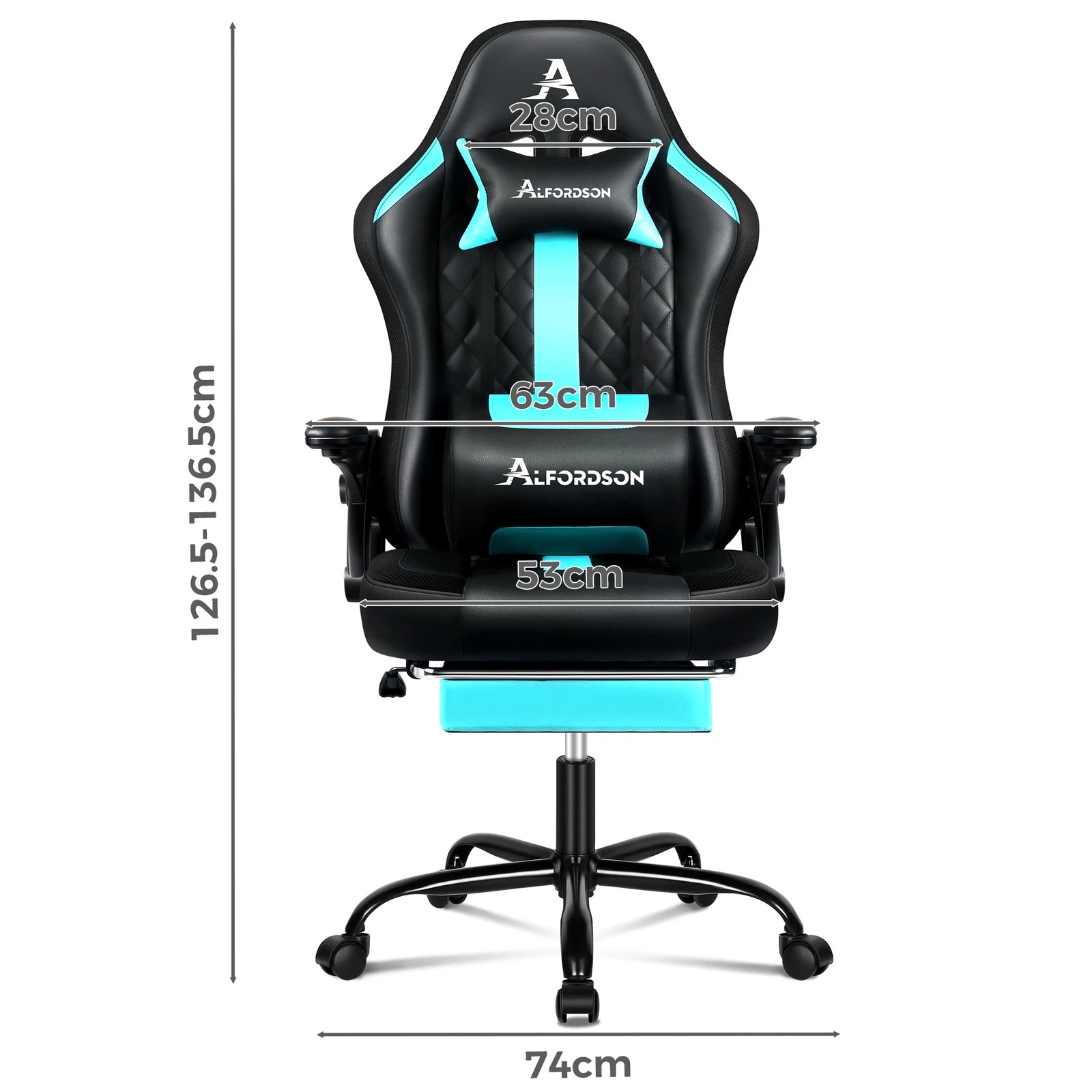 9 Alfordson Gaming Chair Office Massage 12 RGB LED Computer Leather - Cyan, 9 of 10