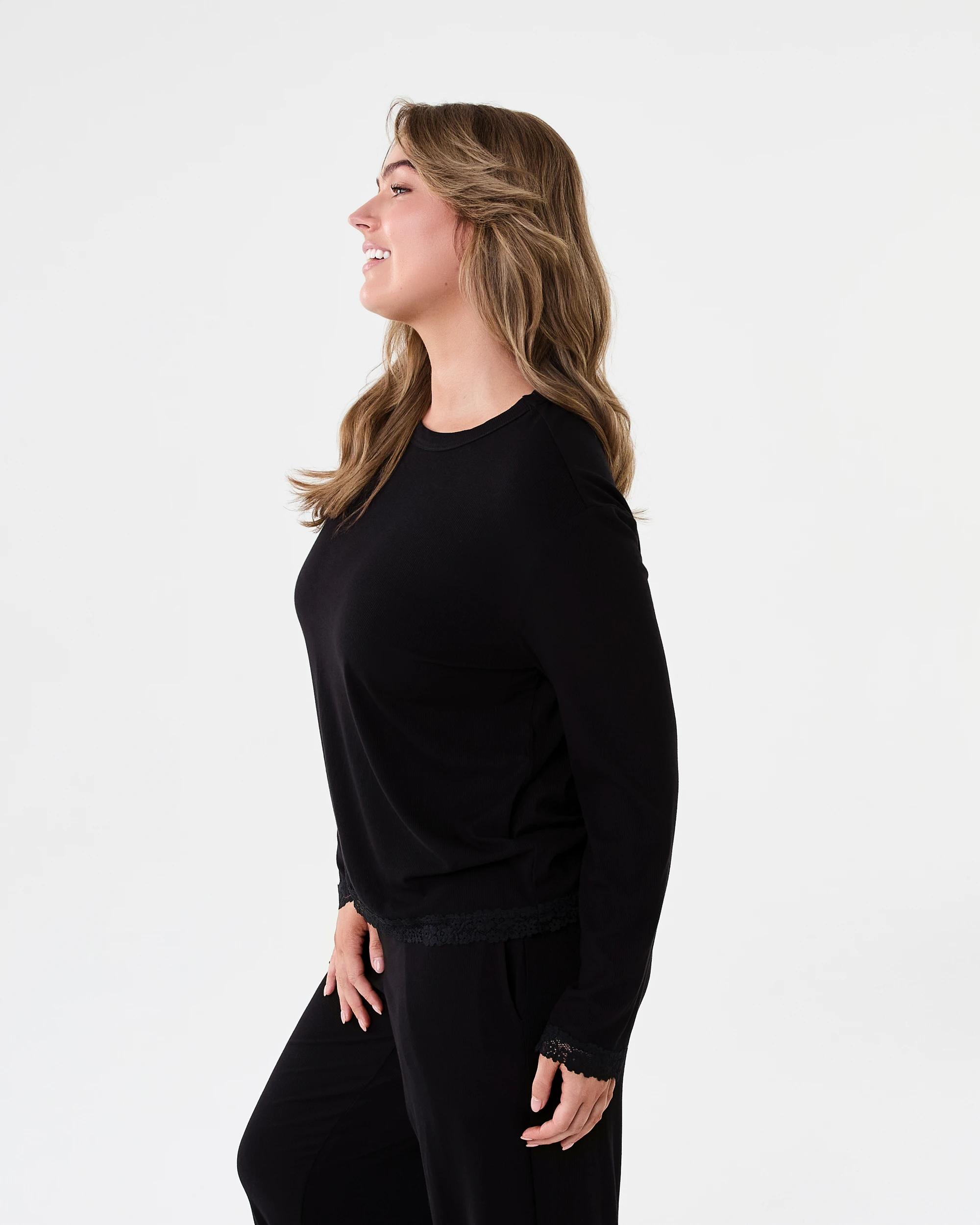 2 Rib Lace Trim Top Black, 2 of 6