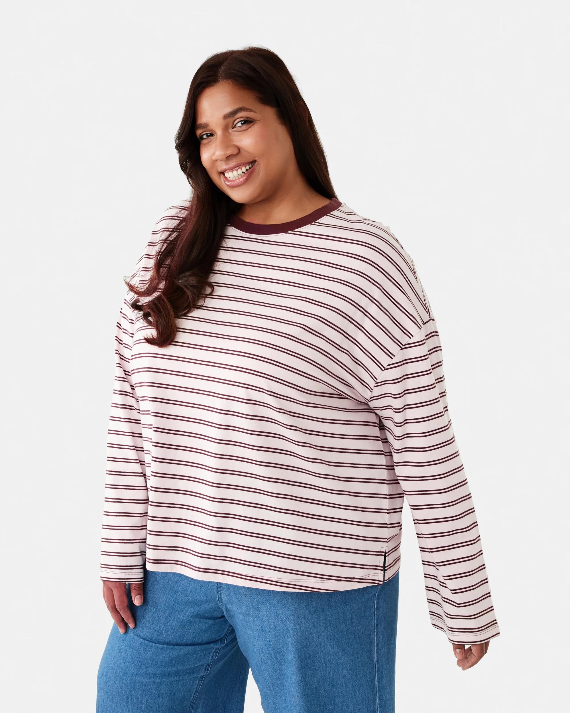 2 Curve Long Sleeve Stripe T‑shirt Pink Strp, 2 of 7