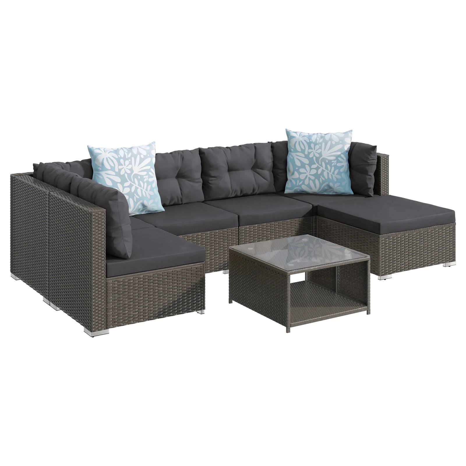 1 Alfordson 6 Seater Outdoor Lounge Setting 7PCS Sofa Set Furniture - Dark Grey, 1 of 10