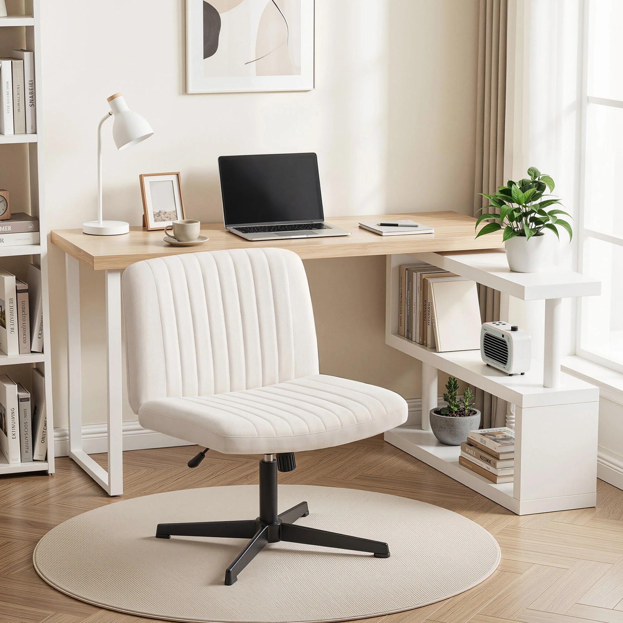 2 Artiss Office Desk & Chair Set 140cm Computer Desk Rotatable Shelf & Criss Cross Office Chair Armless Swivel - Multi, 2 of 7