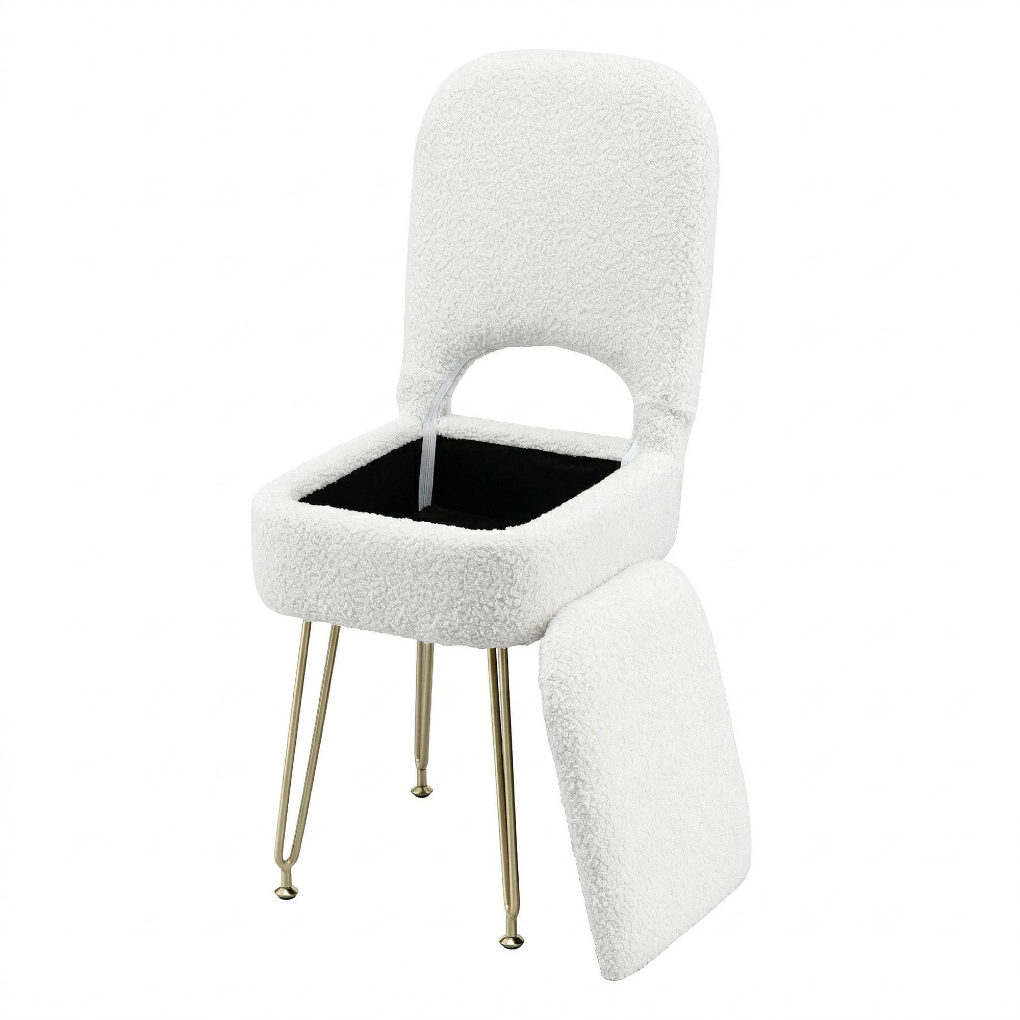 1 Artiss Storage Ottoman Vanity Stool Foot Stool Folding Back - White, 1 of 8