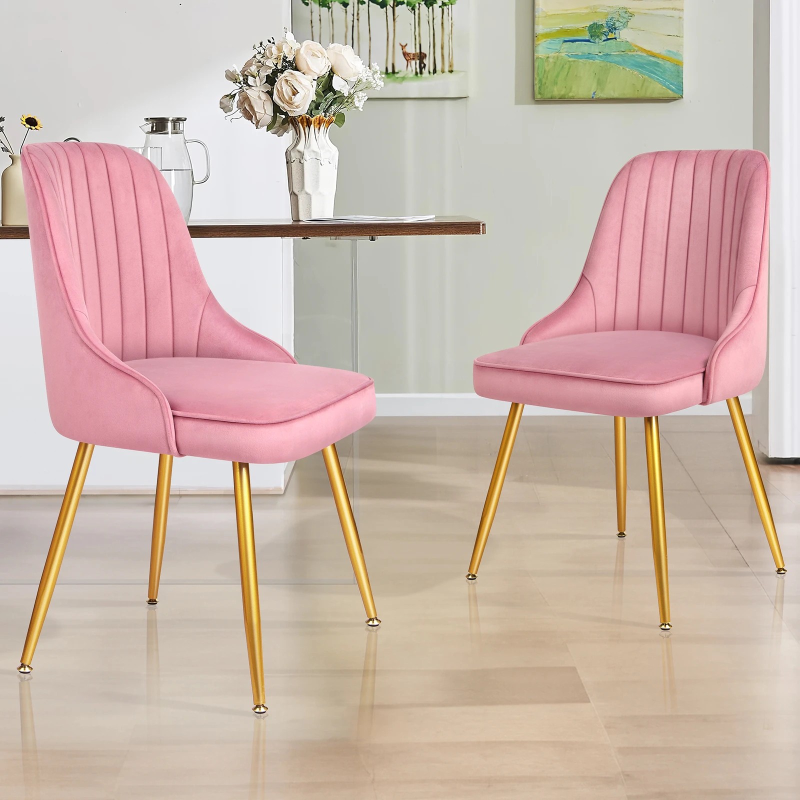 7 Alfordson 4x Dining Chairs Kitchen Accent Lounge Padded Tufted Seat Velvet - Pink, 7 of 8