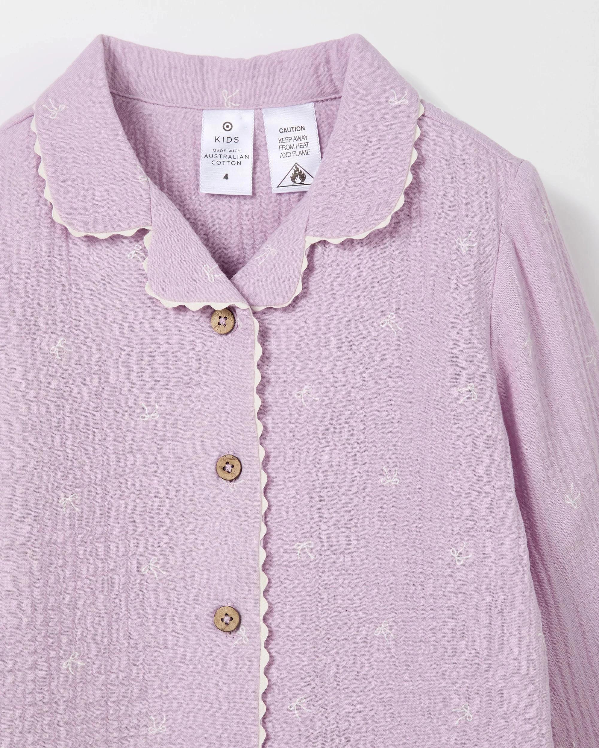 3 Target Kids Australian Cotton Younger Girls Double Cloth Woven Pyjama Set BOW, 3 of 4