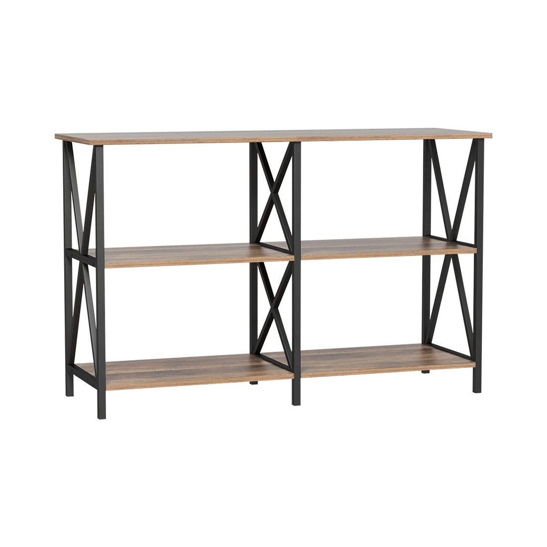 1 Artiss Console Table 120CM 3-tier Walnut Xiah - Black, 1 of 3