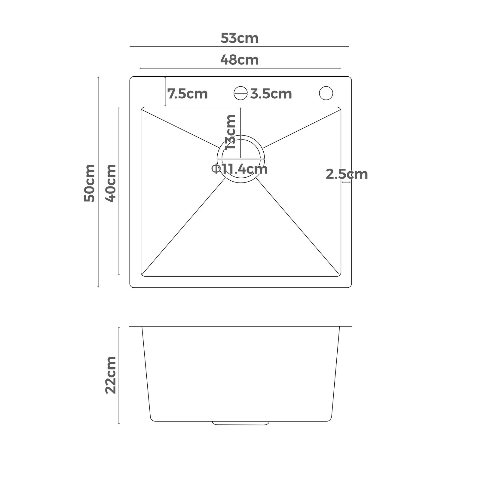 8 Alfordson Kitchen Sink 53x50cm Stainless Steel Basin Single Bowl - Silver, 8 of 8