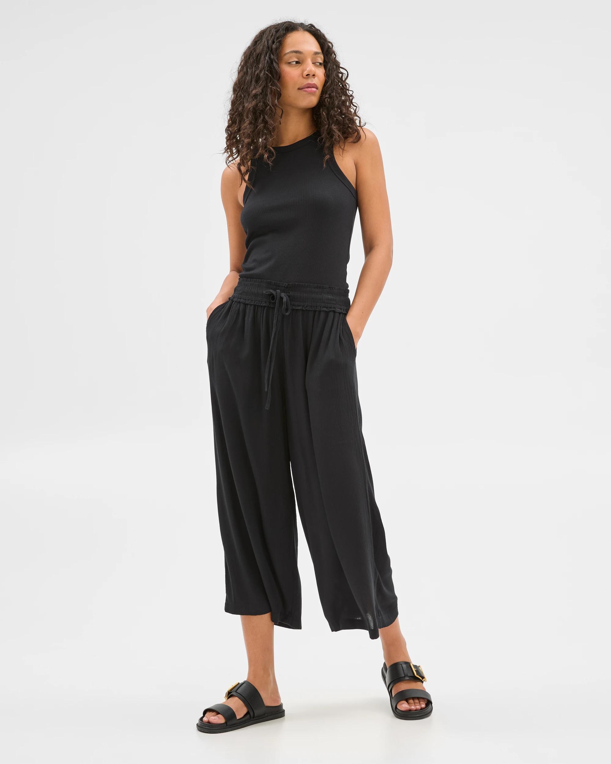 1 Target Resort Crinkle Culotte Pants BLACK, 1 of 6
