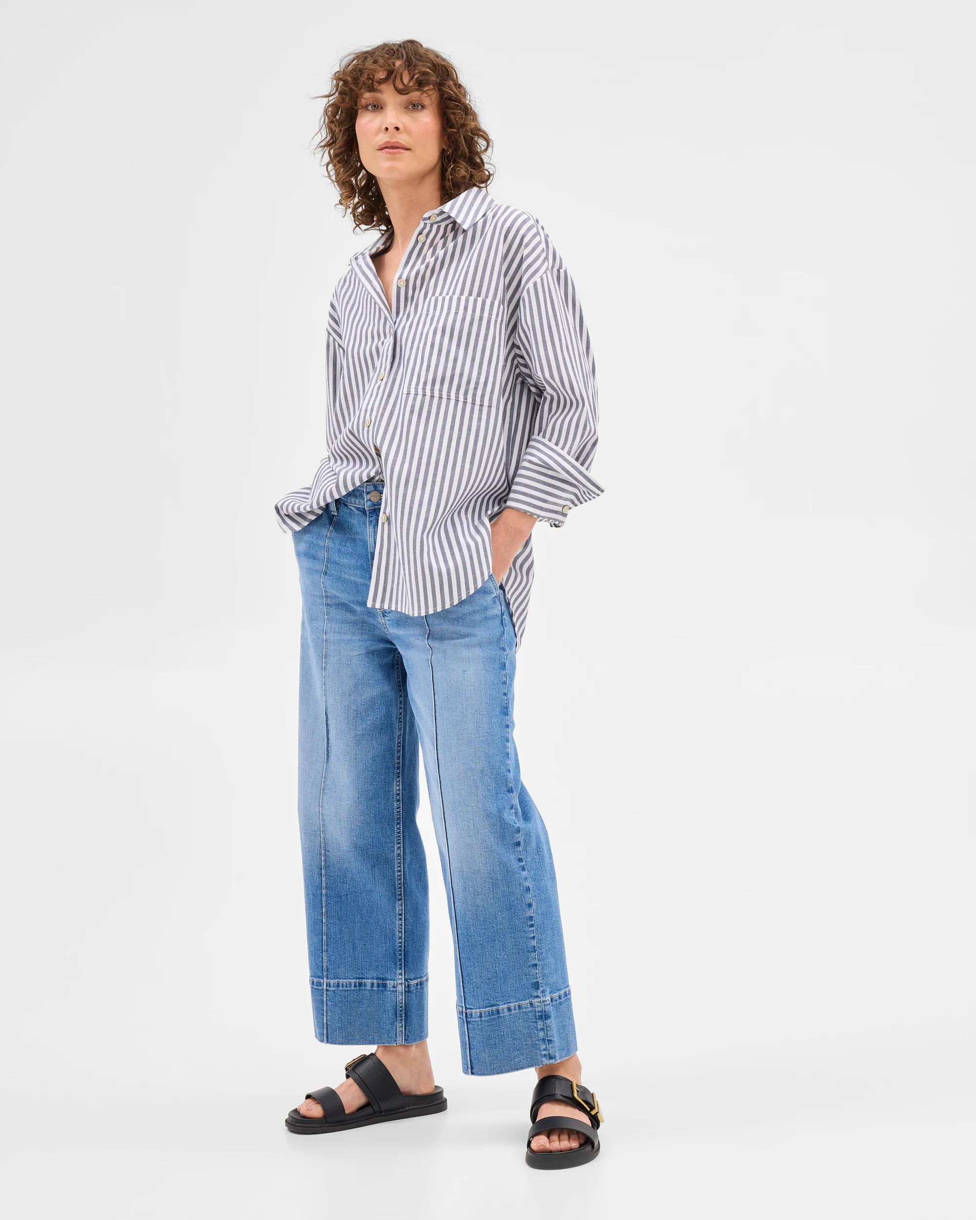 2 Target Long Sleeve Oversized Stripe Shirt NAVY + WHITE, 2 of 6