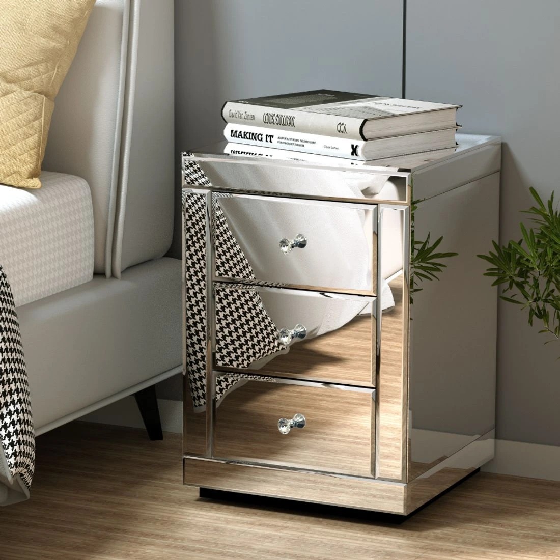 3 Artiss Bedside Table 3 Drawers Mirro - Silver, 3 of 8