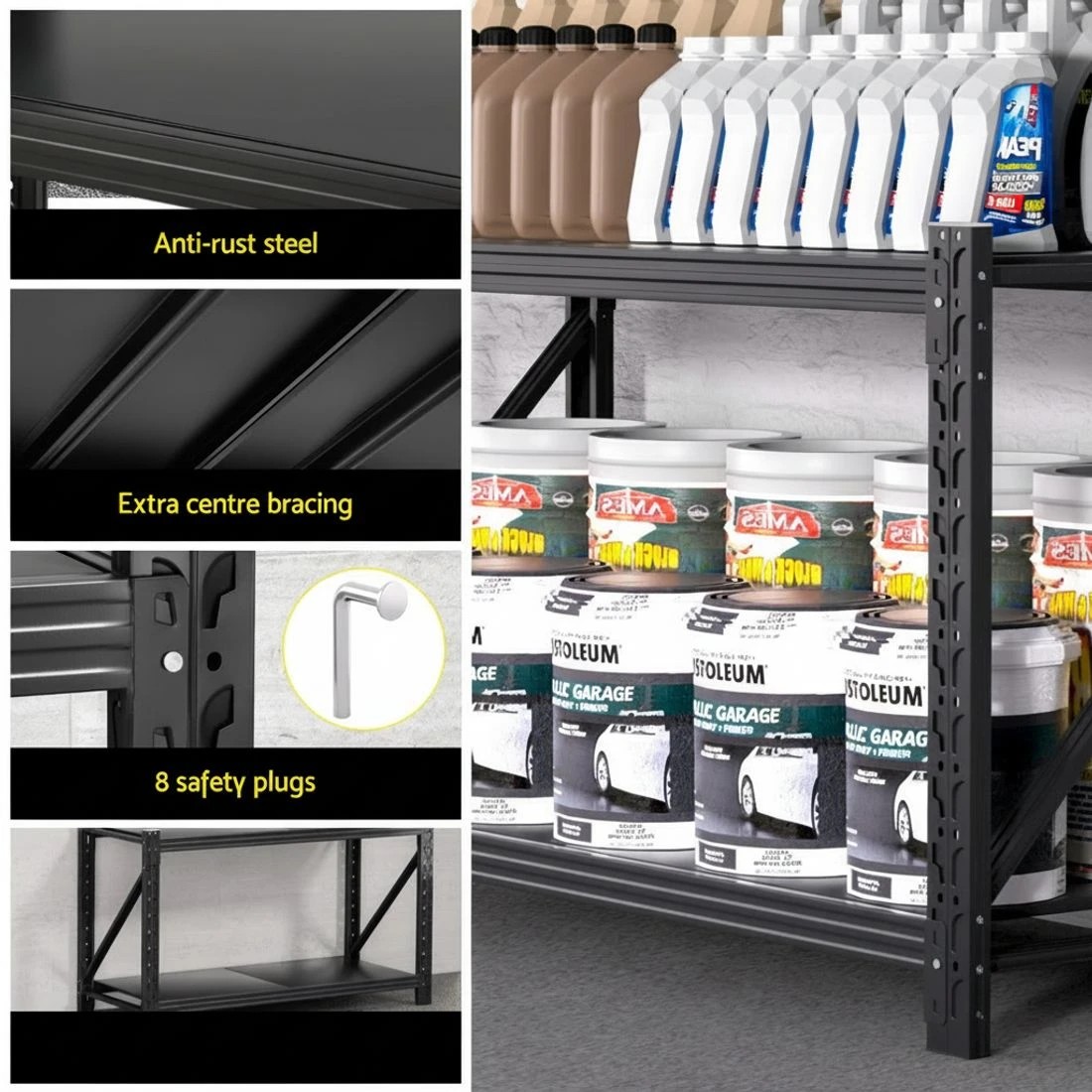 6 Giantz 2x 0.9M Garage Shelving Workbench Warehouse Rack - Black, 6 of 7