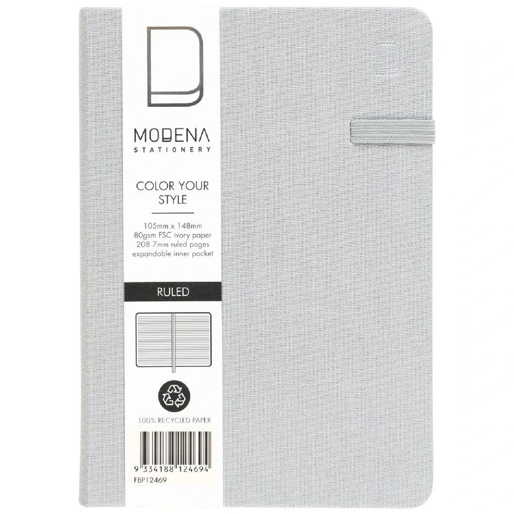 1 Modena A6 Linen Ruled Notebook Grey, 1 of 5