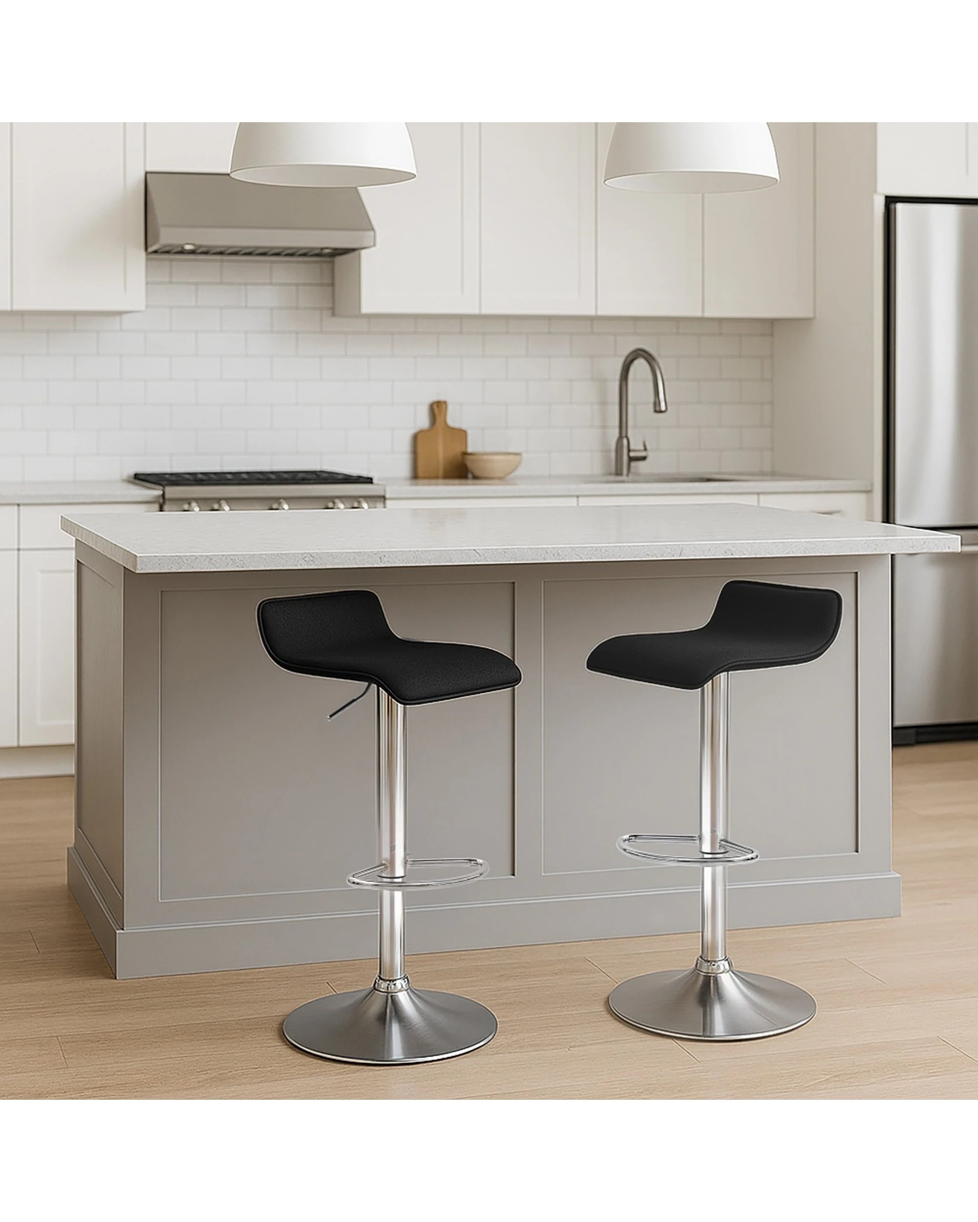 3 Urban Style 2pc Craig Bar Stool Set Gas Lift Chair Furniture Chrome - Black, 3 of 9