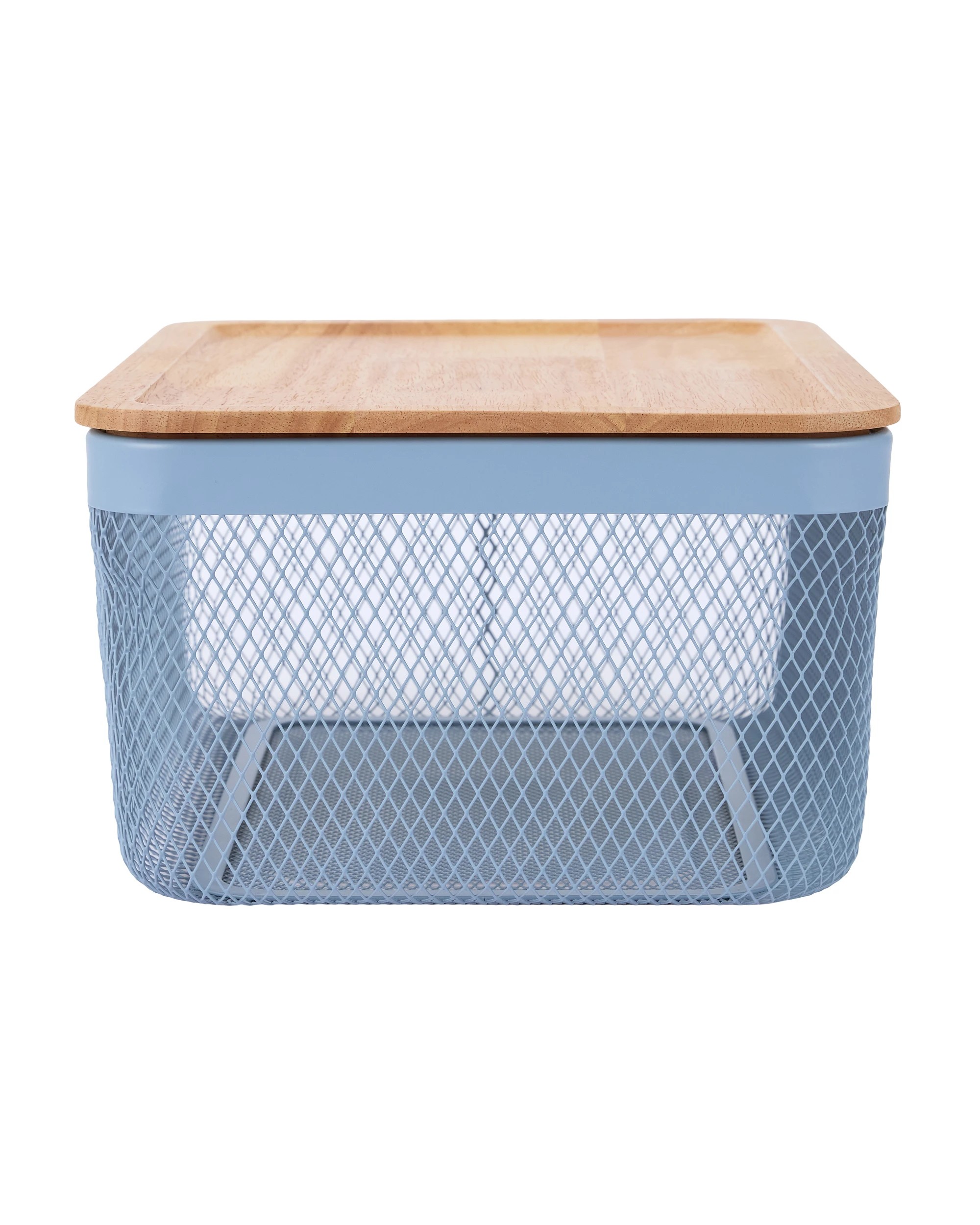 3 Large Basket with Wooden Lid - Blue, 3 of 6