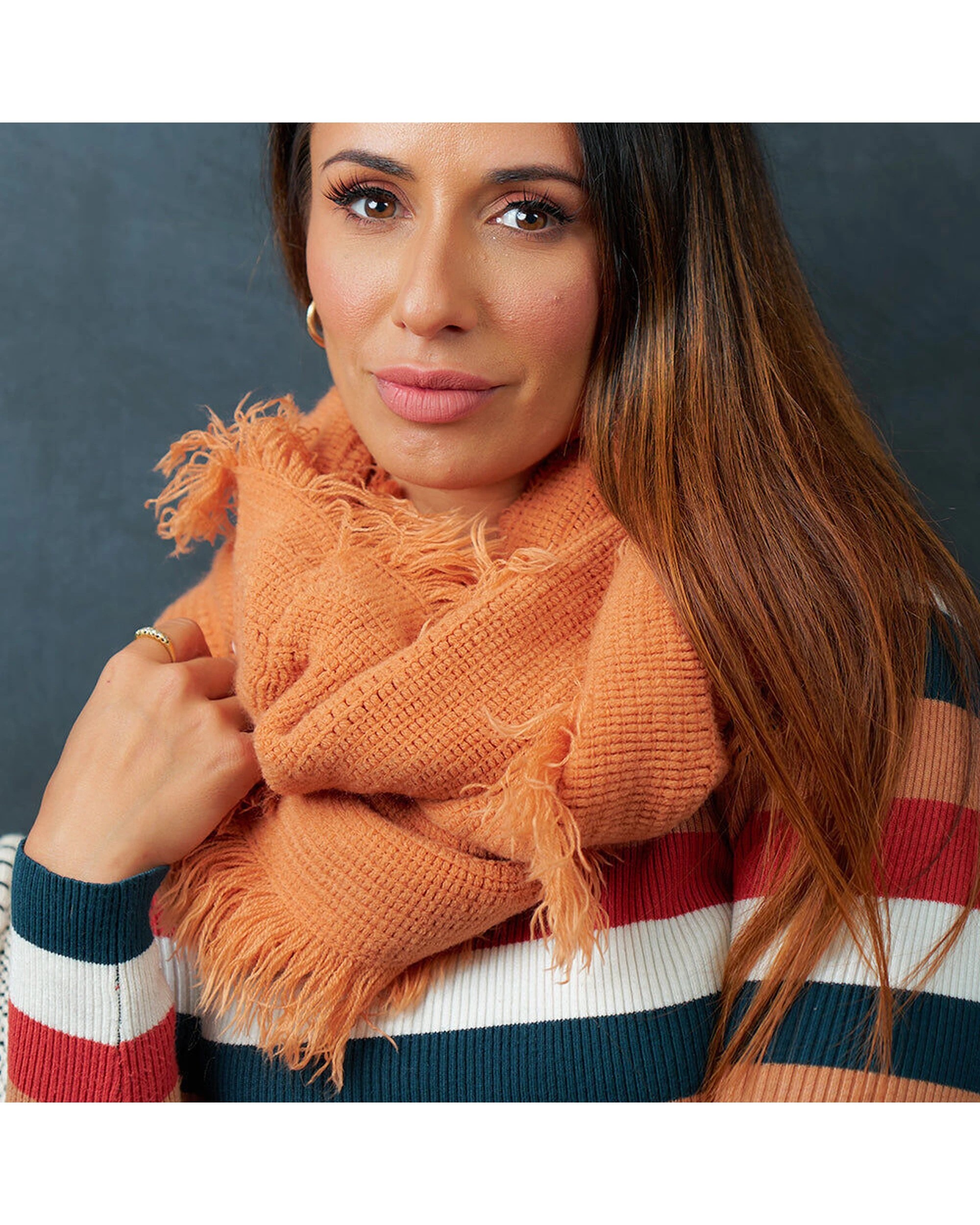 3 Annabel Trends Snood Fringe Scarf Womens Fashion Soft Cosy Acrylic Accessory 80x40cm Coral - Pink, 3 of 3