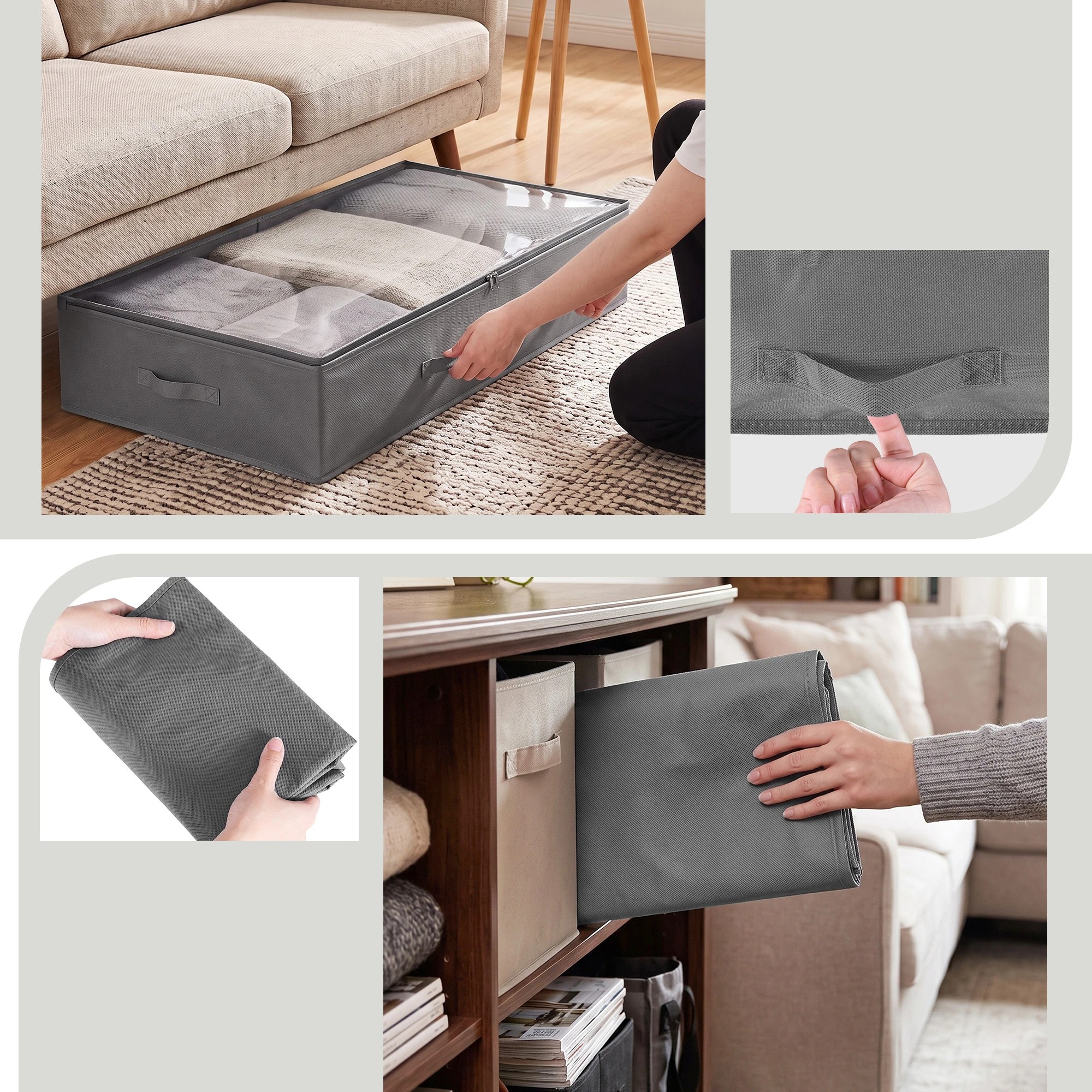 6 Artiss 4X Under Bed Storage Boxes Containers 90L Fabric - Grey, 6 of 9
