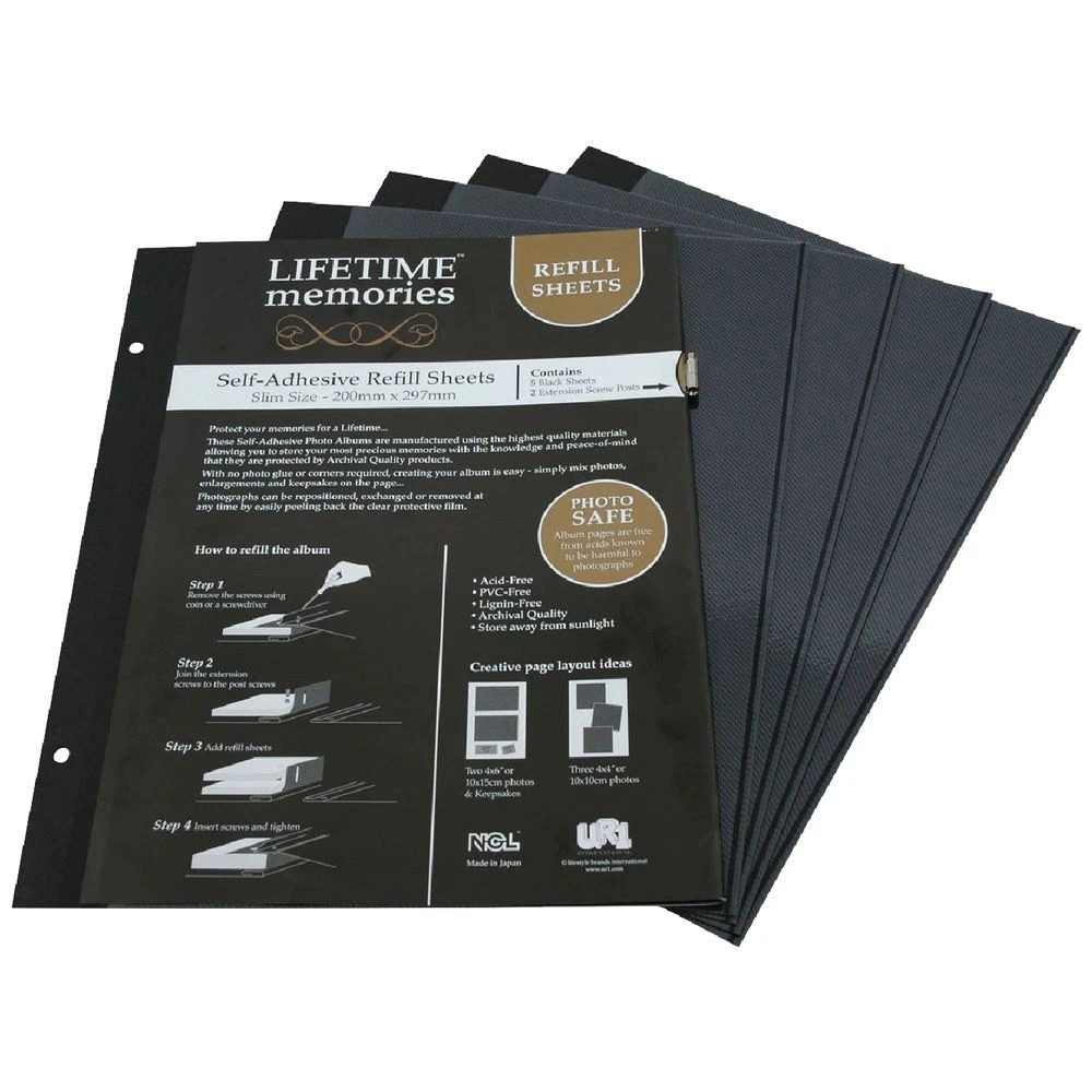 1 NCL A4 Self-Adhesive Photo Album Refills 5 Pack Black, 1 of 5