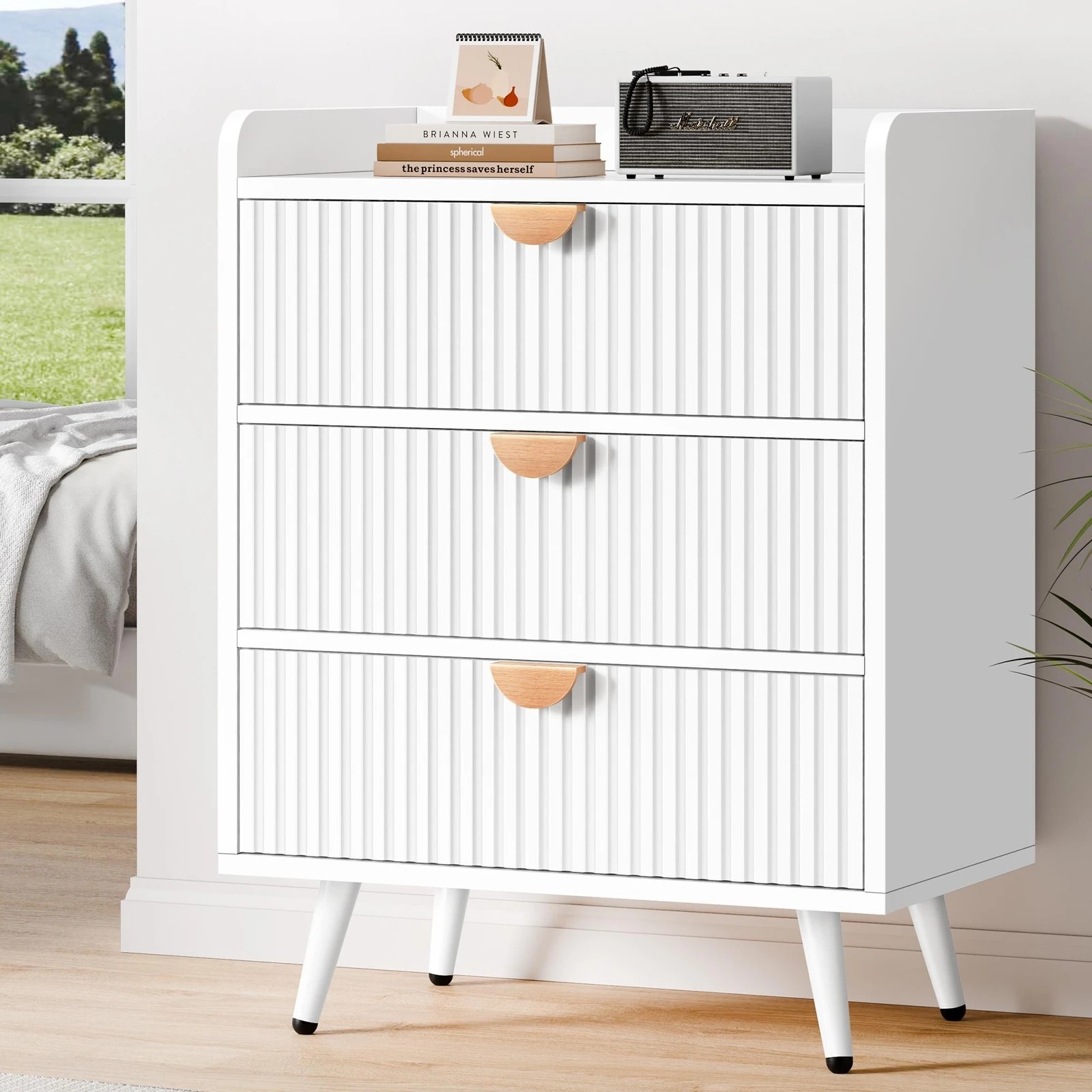 2 Alfordson 3 Chest of Drawers Modern Storage Cabinet Dresser Tallboy - White, 2 of 10
