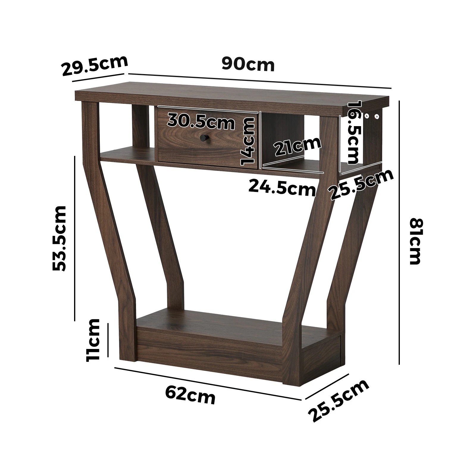 2 Oikiture Console Table 1 Drawer Hallway Entryway Storage Shelf Side Desk - Brown, 2 of 8