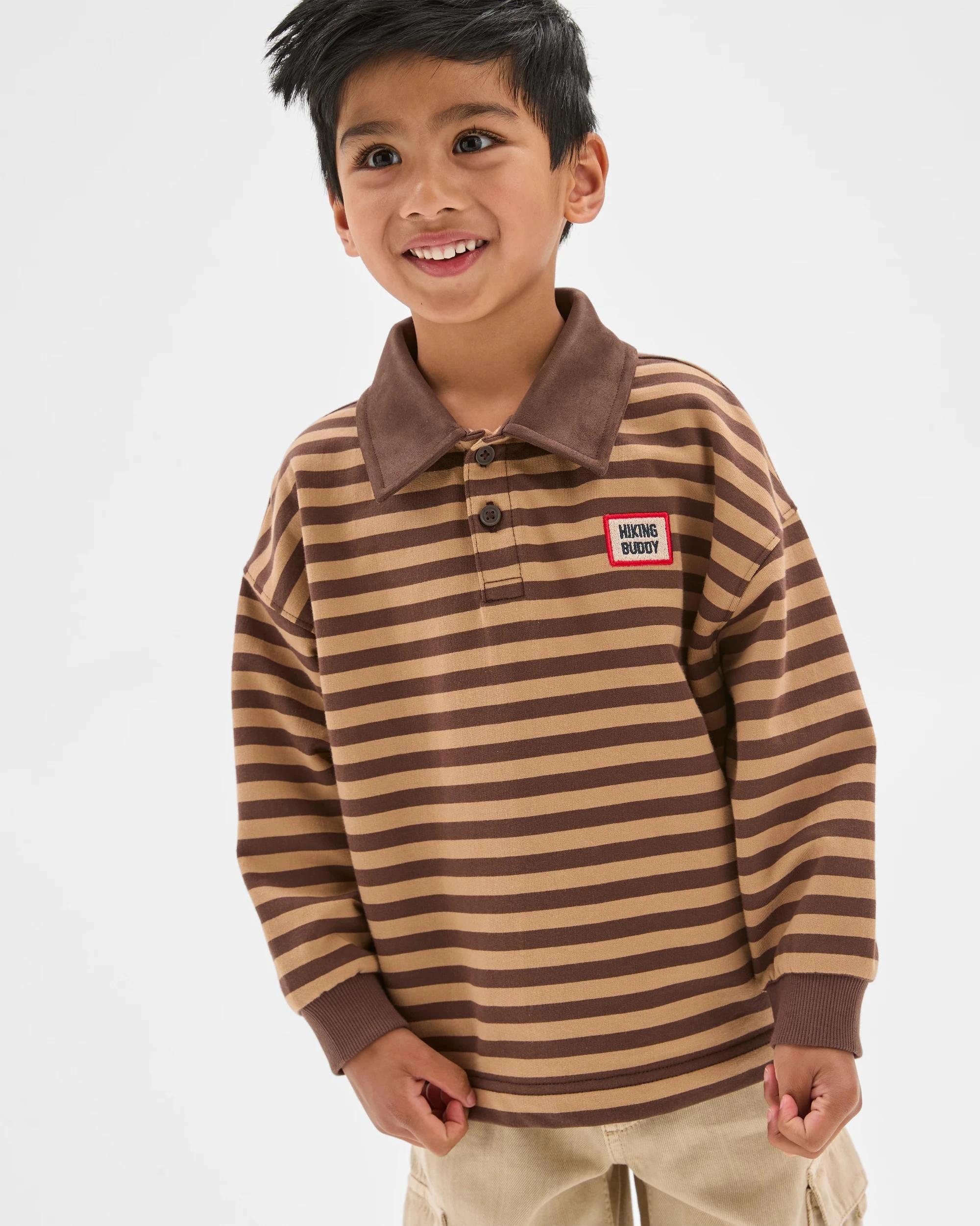 1 Target Kids Australian Cotton Rugby Top BROWN STRIPE, 1 of 7