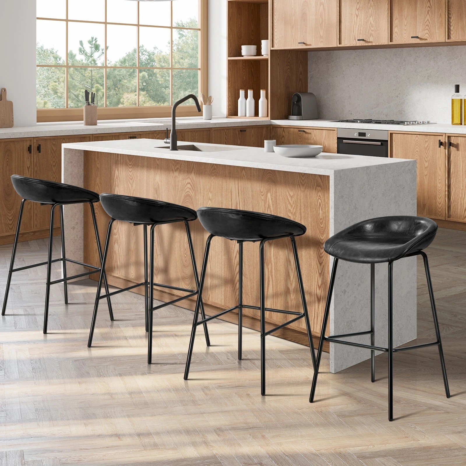 3 Oikiture 4x Bar Stools Barstool PU Leather - Black, 3 of 9