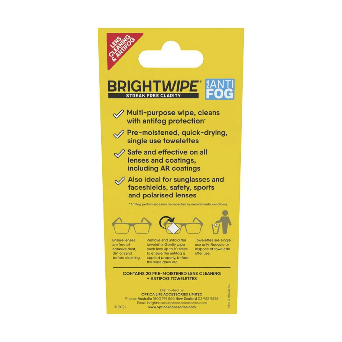 2 Brightwipe Anti-Fog Lens Cleaning Wipes 20 Pack, 2 of 4