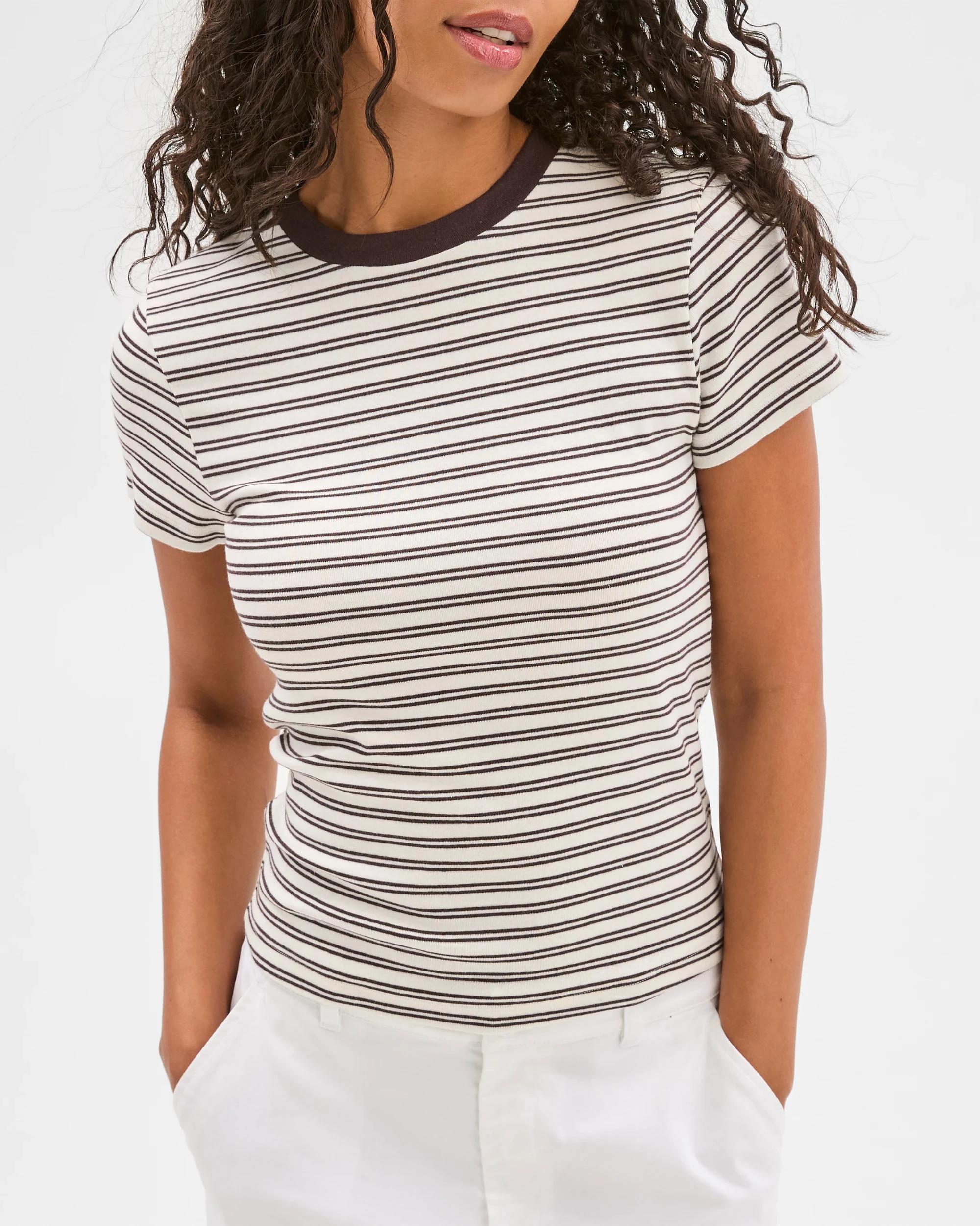 3 Target Australian Cotton Blend Stretch T-Shirt CLOUD DANCER/BRUNETTE STRIPE, 3 of 6
