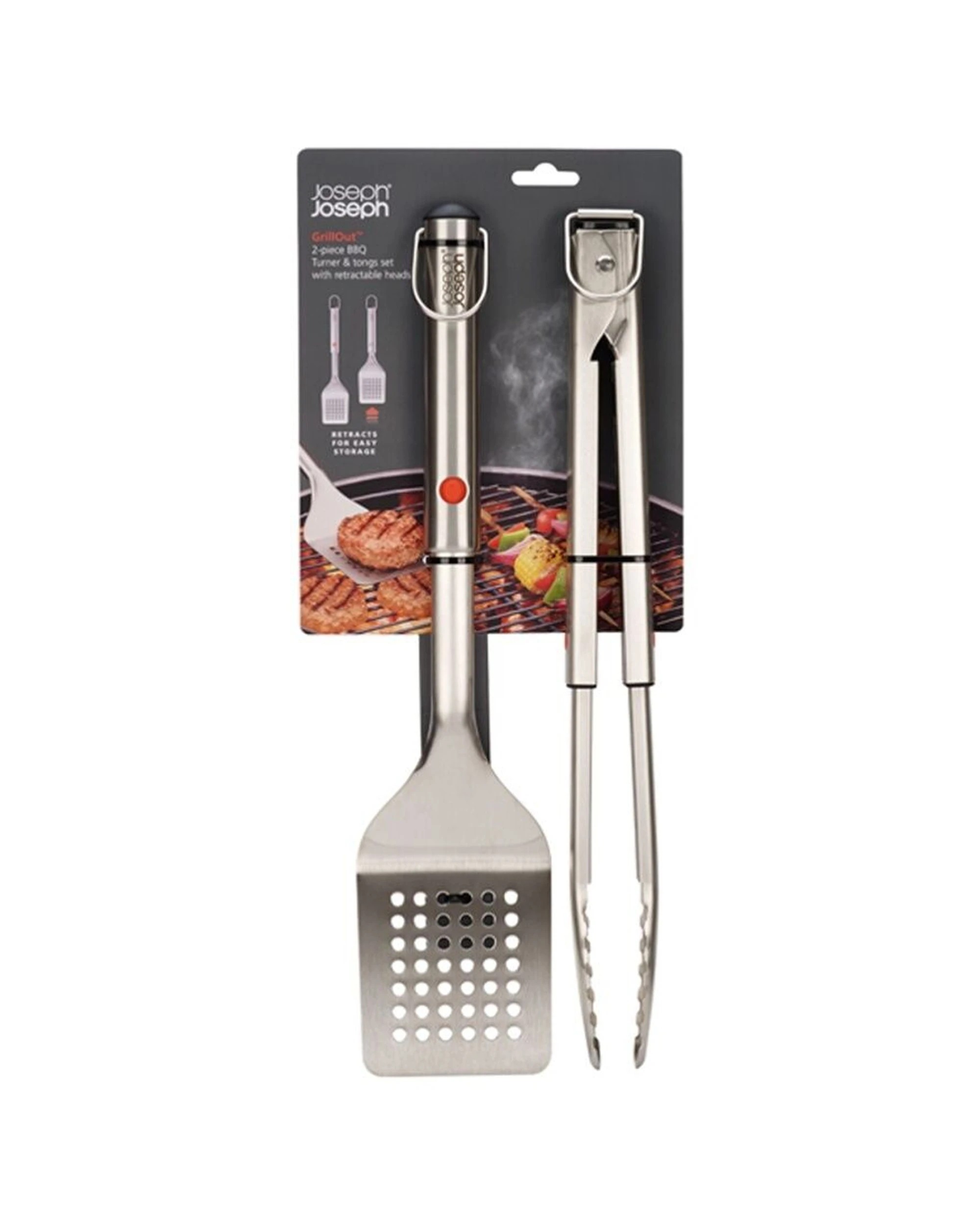 1 Joseph Joseph GrillOut 2pc BBQ Set Turner And Tongs Stainless Steel - Silver, 1 of 8
