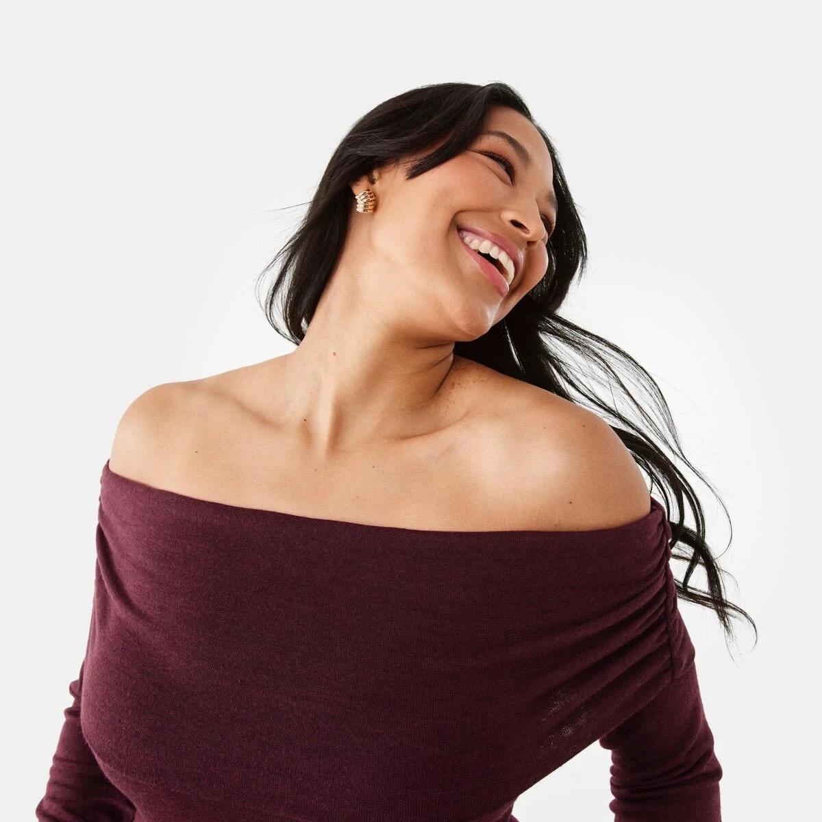 5 Long Sleeve Off Shoulder Top Burgundy, 5 of 7