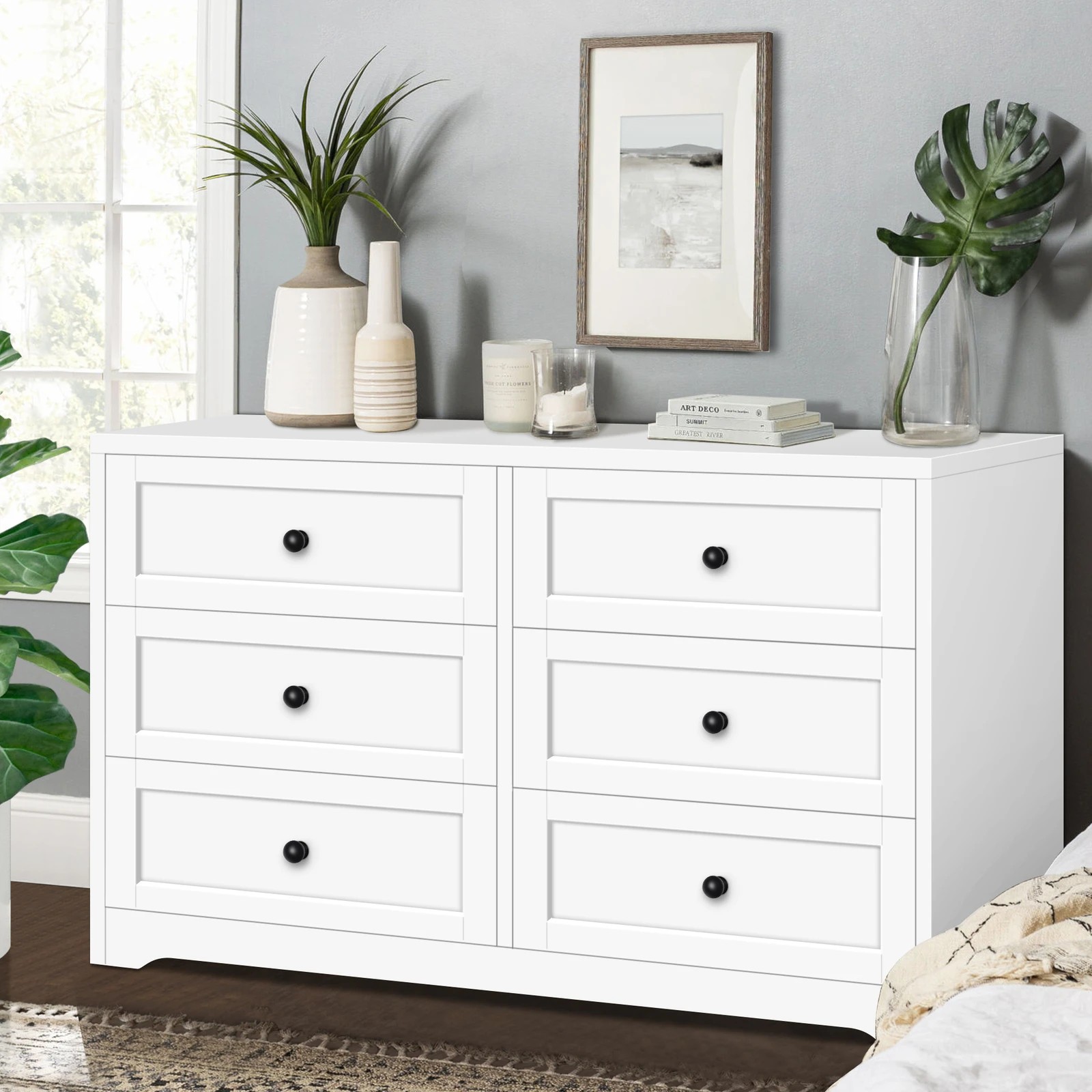 10 Alfordson 6 Chest of Drawers 2x Bedside Table Bedroom Storage Hamptons - White, 10 of 10
