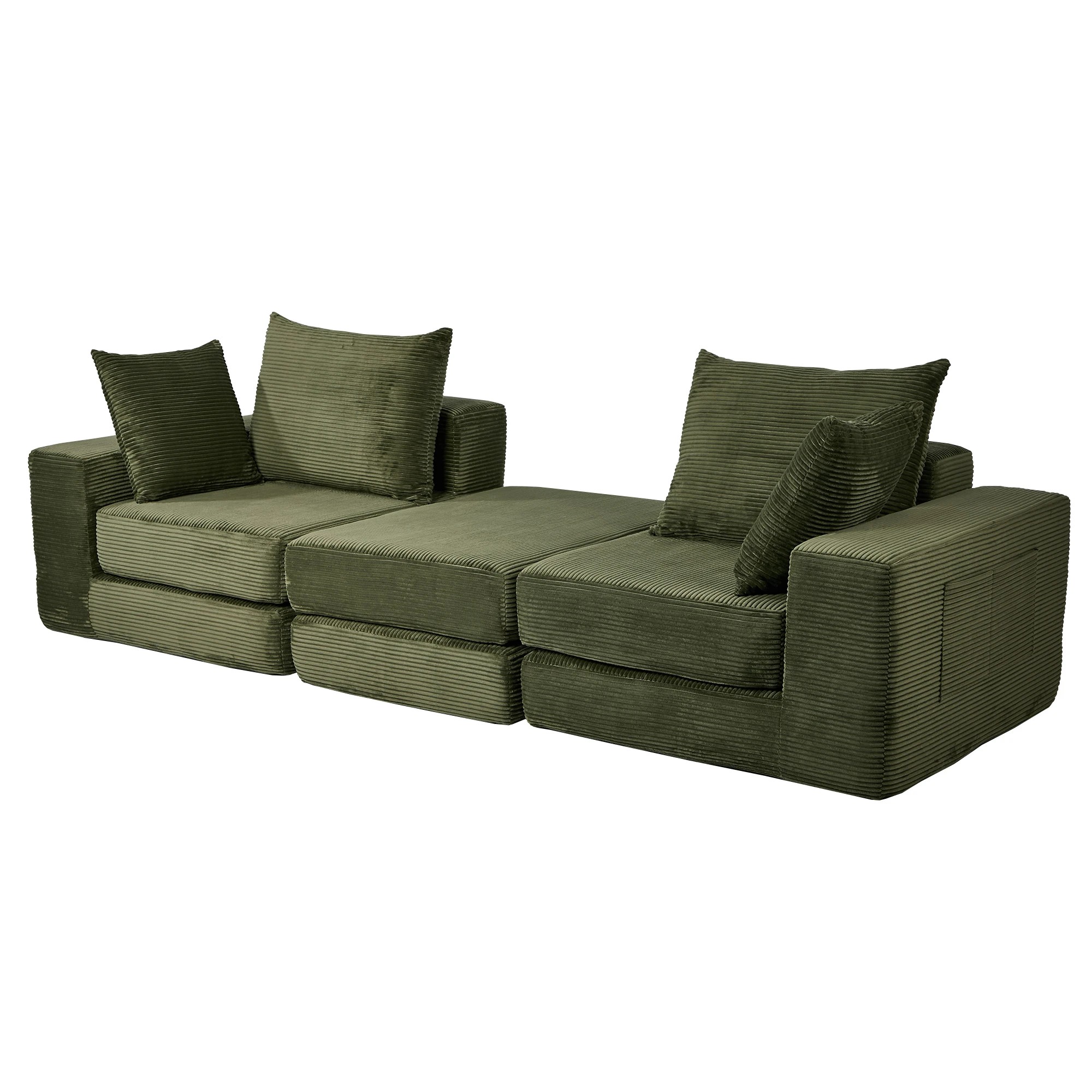 7 Oikiture Compressed Modular Sectional Sofa Corduroy - Green, 7 of 10
