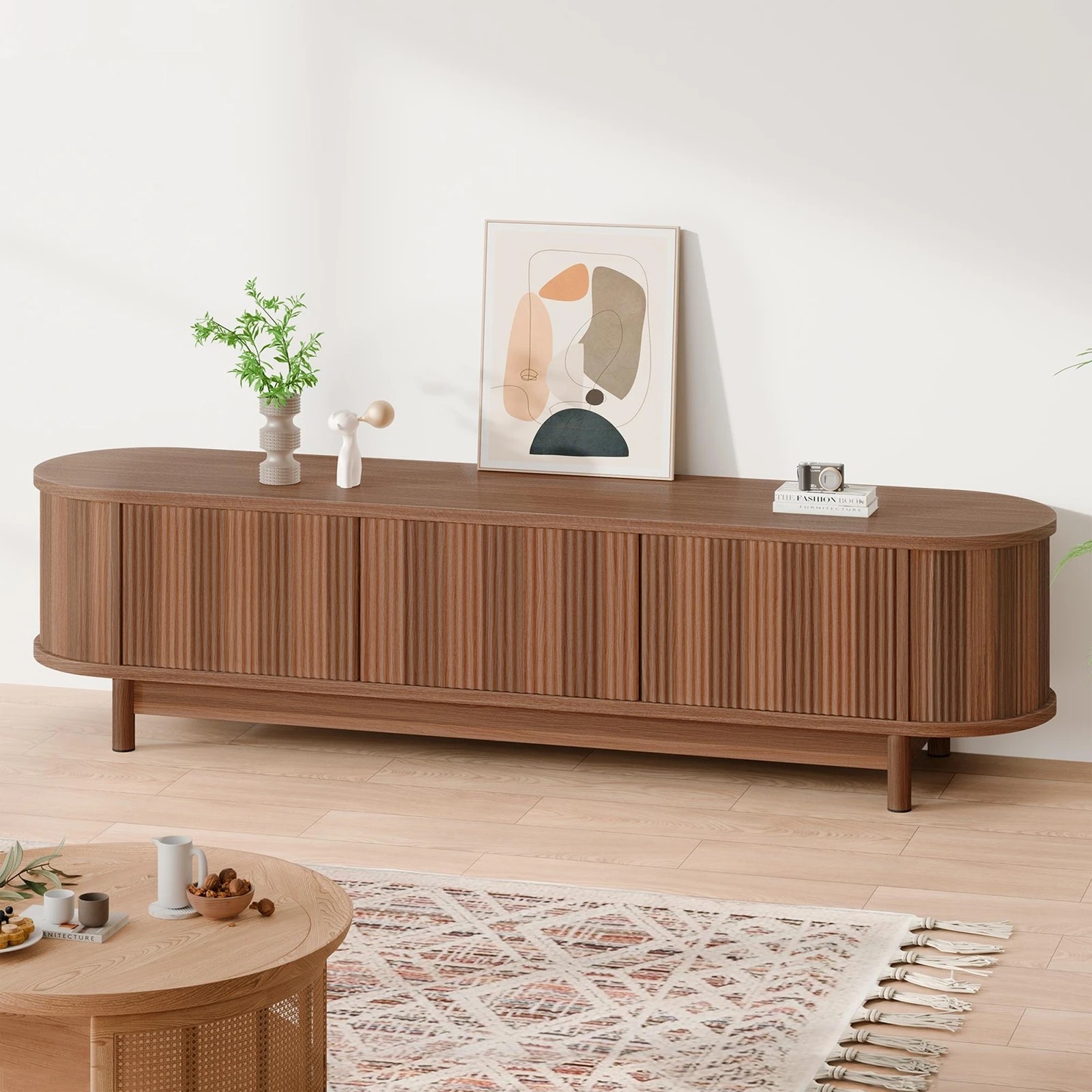 6 Alfordson Entertainment Unit TV Cabinet Stand 160cm Storage Shelf - Walnut, 6 of 10