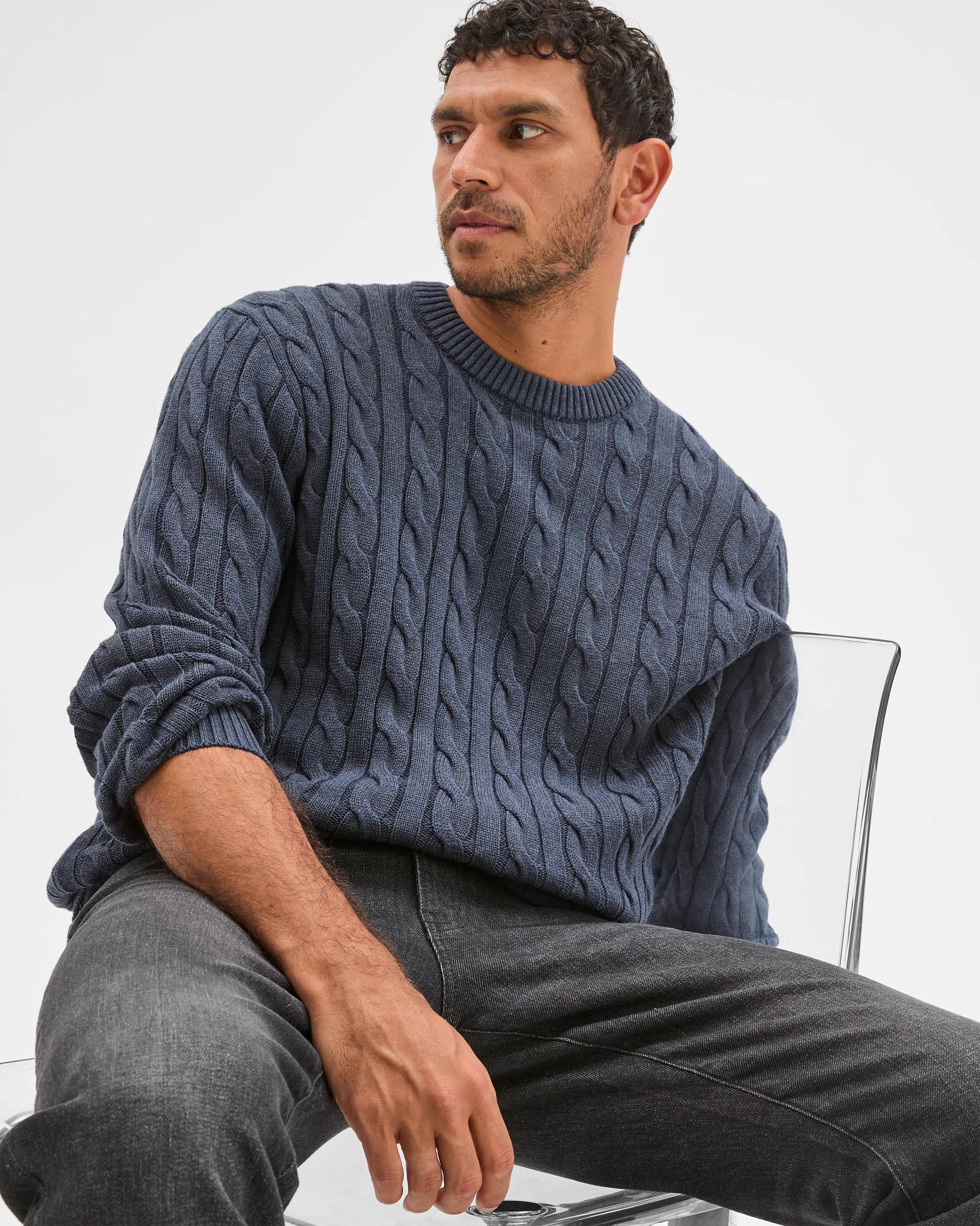 1 Target Man Australian Cotton Midweight Cable Knit Sweater NAVY MARLE, 1 of 6