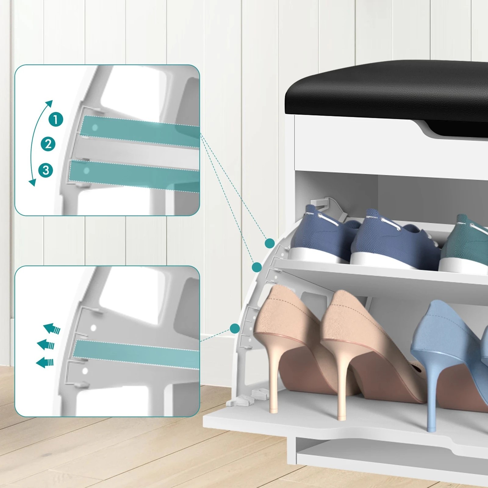 5 Alfordson Shoe Cabinet Bench Storage Rack Organiser Shelf 12 Pairs - White, 5 of 10