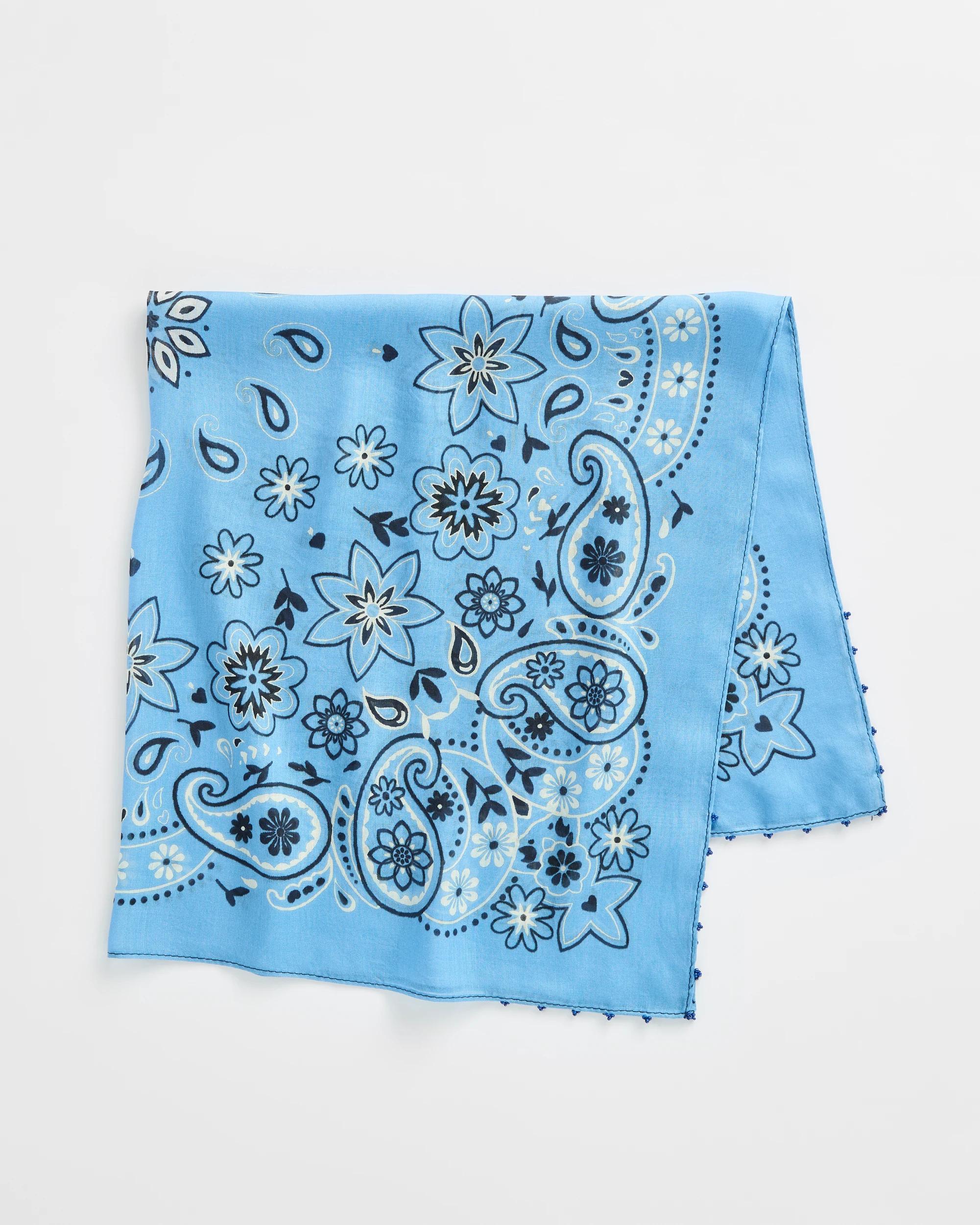 1 Target Bead Trim Paisley Print Square Scarf LIGHT BLUE, 1 of 2