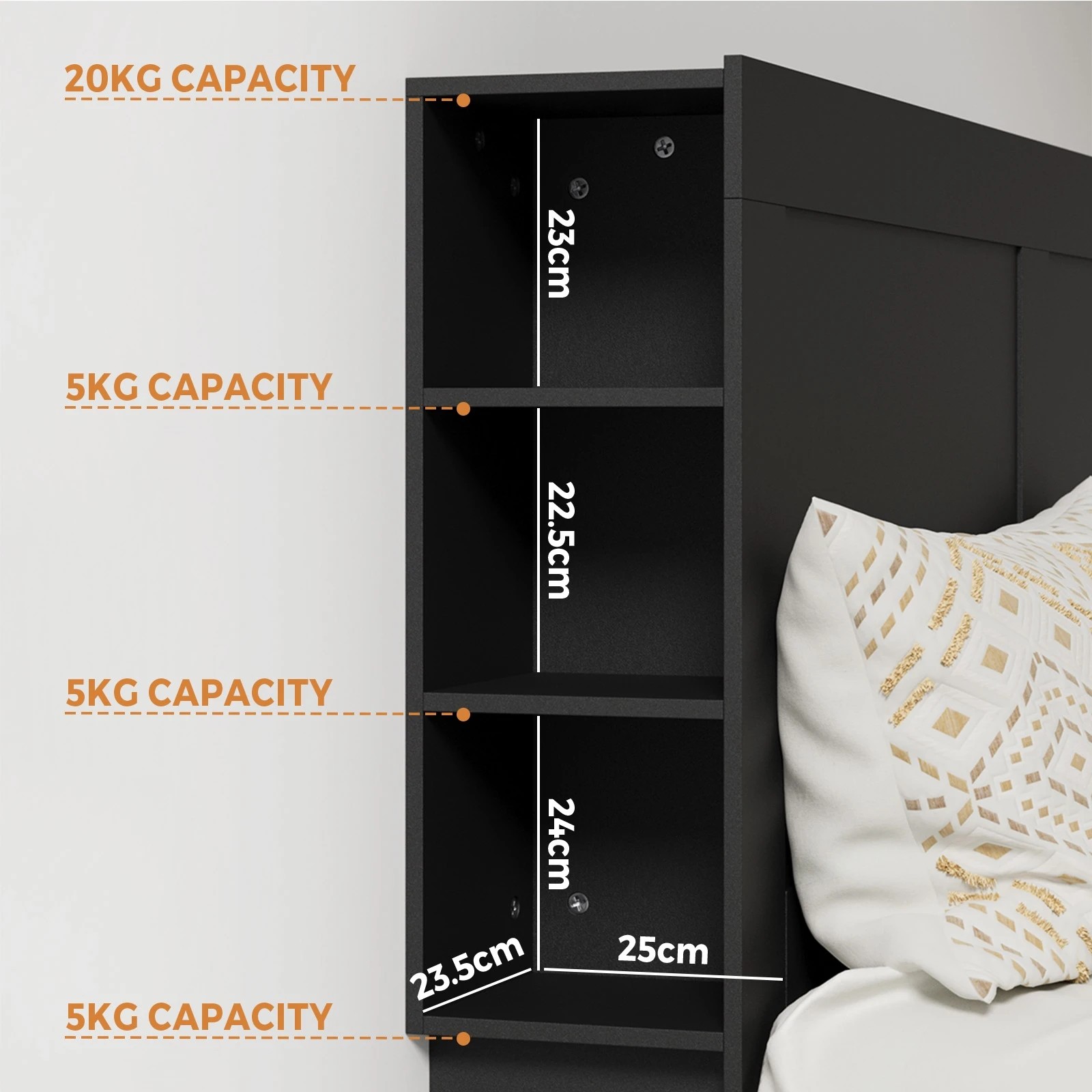 6 Oikiture Headboard Bed Head Queen Size Bedhead With Storage Shelves
 - Black, 6 of 10