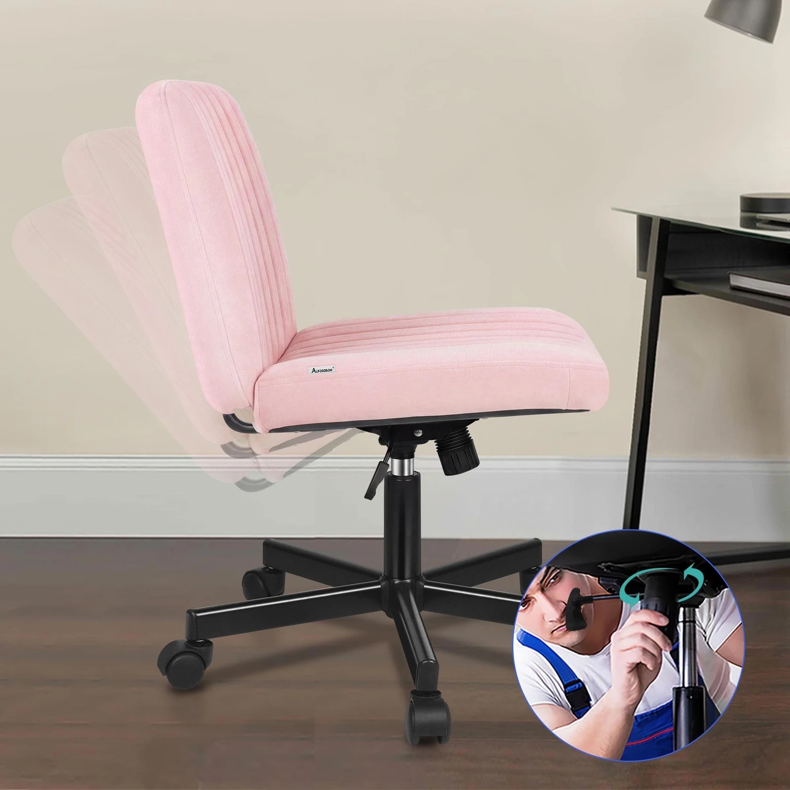 5 Alfordson Office Desk Chair Computer Armless Wide Seat Mid Back Velvet - Pink, 5 of 9