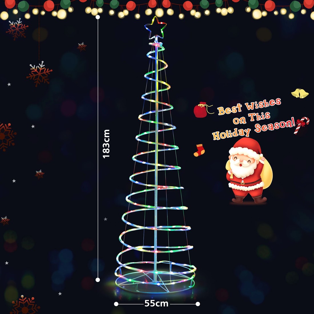 8 Costway 1.83M Spiral LED Christmas Tree String Lights w/10 Modes, 8 of 10