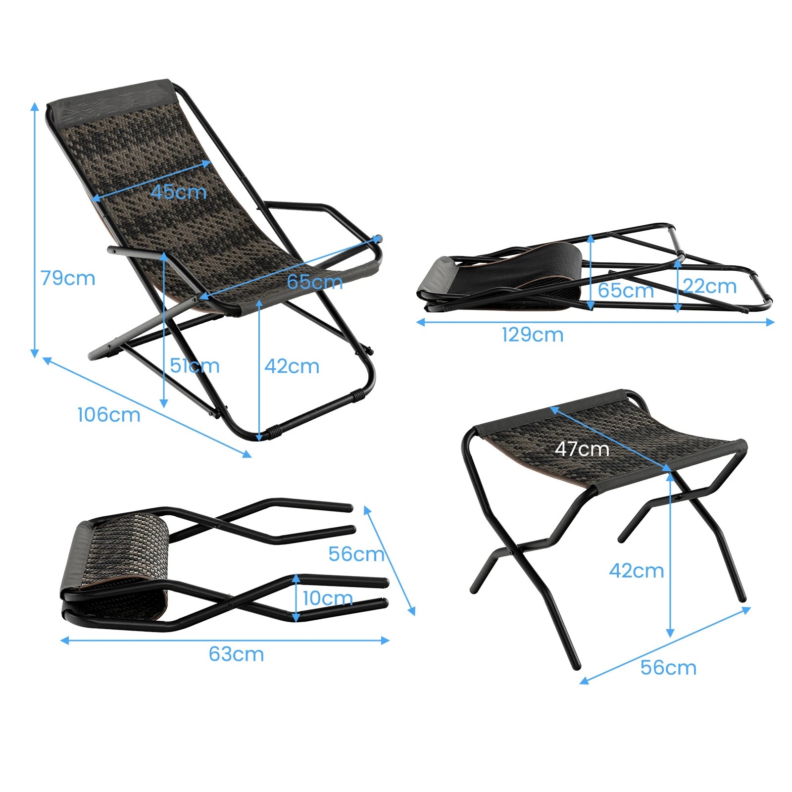 2 Costway Folding PE Wicker Rocking Chair w/Footstool Patio Sling Chair Set, 2 of 2