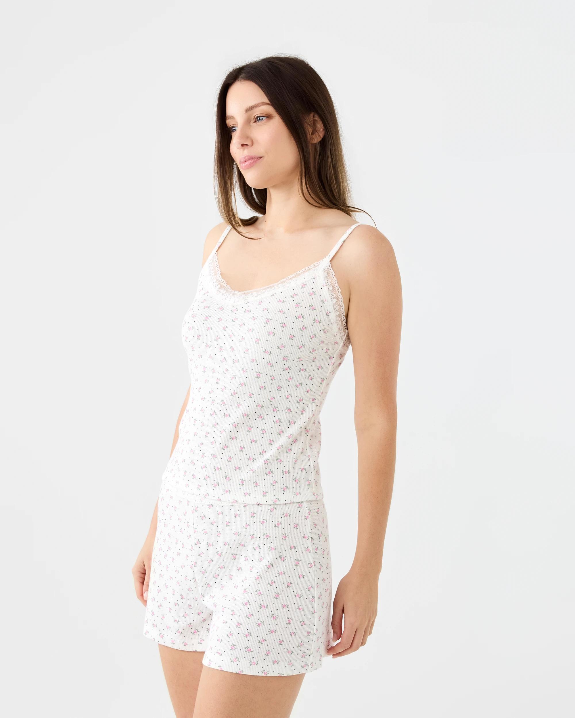 2 Lace Trim Waffle Cami Rose Spot, 2 of 7
