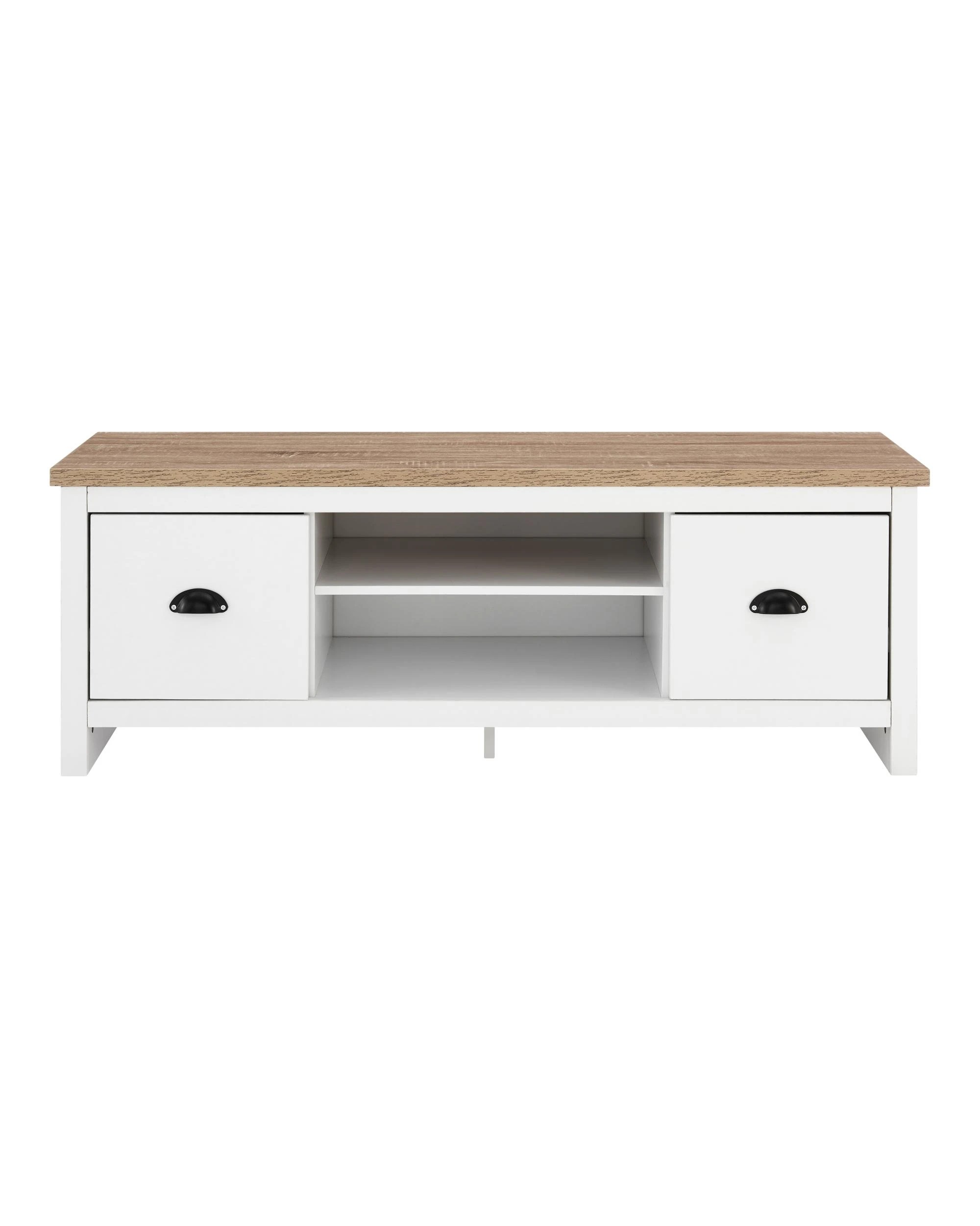 2 Kodu Entertainment Hamptons Unit TV Cabinet TV Stand 120cm 2 Drawers White and Oak, 2 of 6