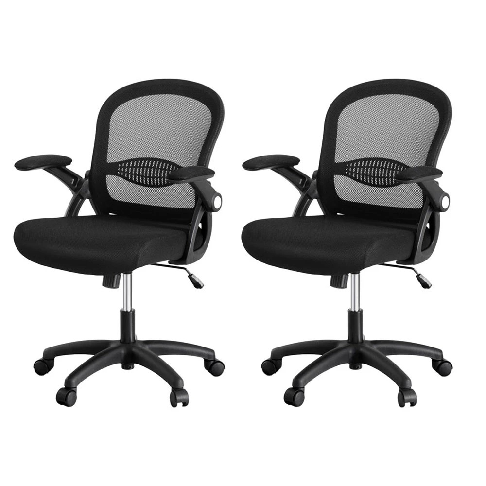 1 Artiss 2x Mesh Office Chair Computer Gaming Desk Chairs Work Study Mid - Black, 1 of 6