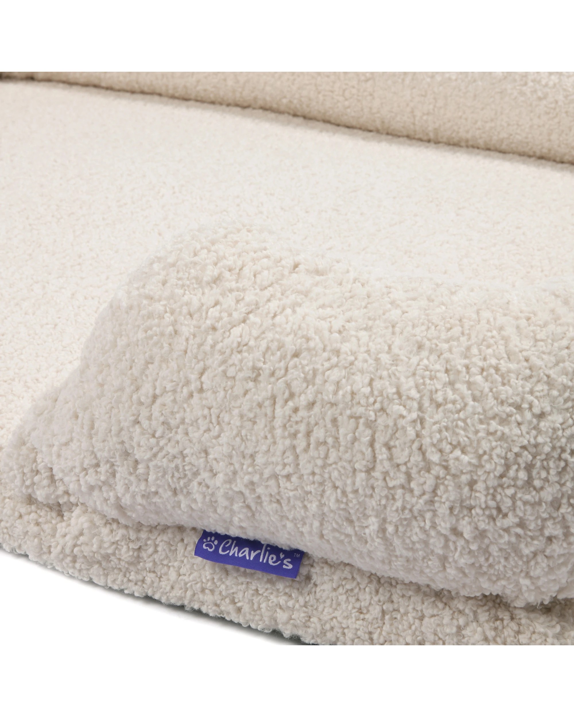8 Charlie's Teddy Fleece Orthopedic Memory Foam Sofa Dog Bed with Bolster Medium - Cream, 8 of 9