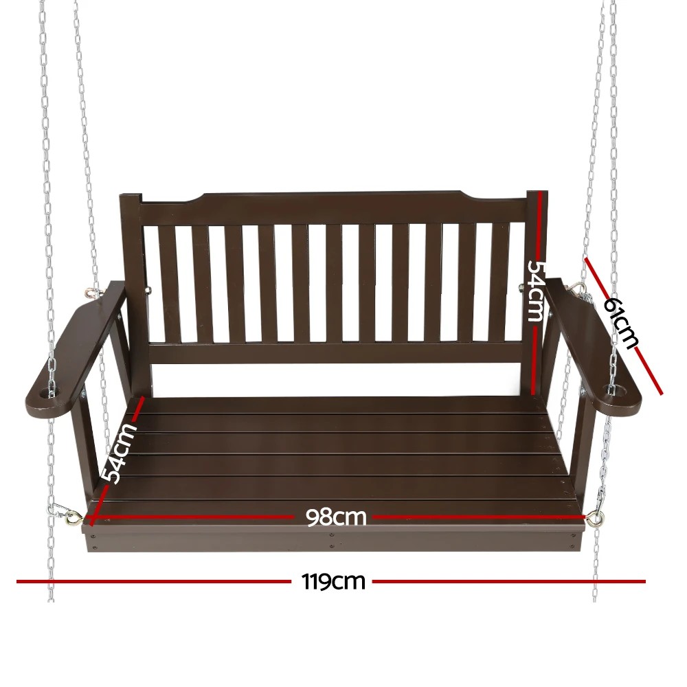 2 Gardeon Porch Swing Chair With Chain Outdoor Furniture Wooden Bench 2 Seat - Brown, 2 of 5