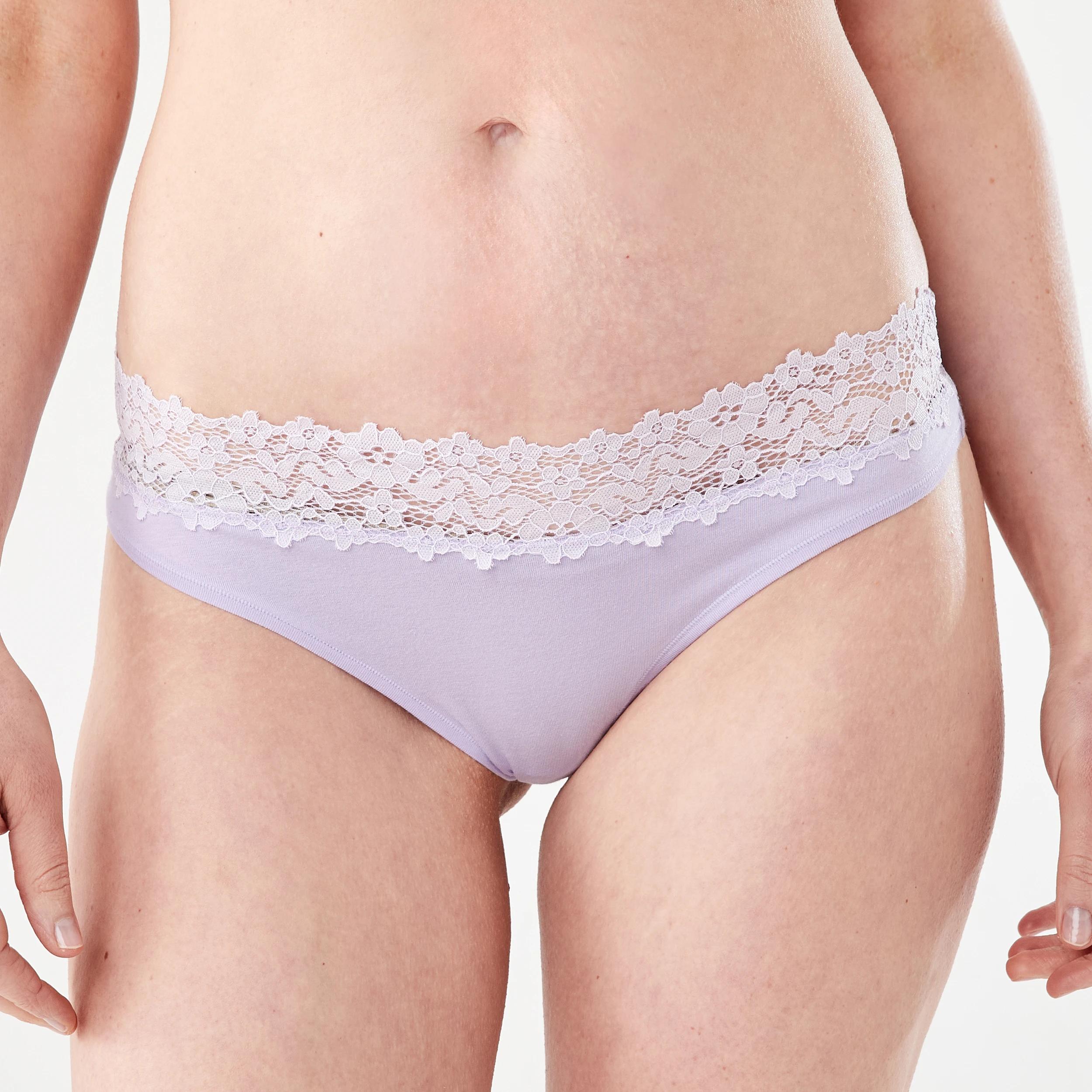5 3 Pack Cotton Lace Tanga Briefs LIGHT FAWN, BRIGHT LAVENDER, FAIRY FLOSS, 5 of 8