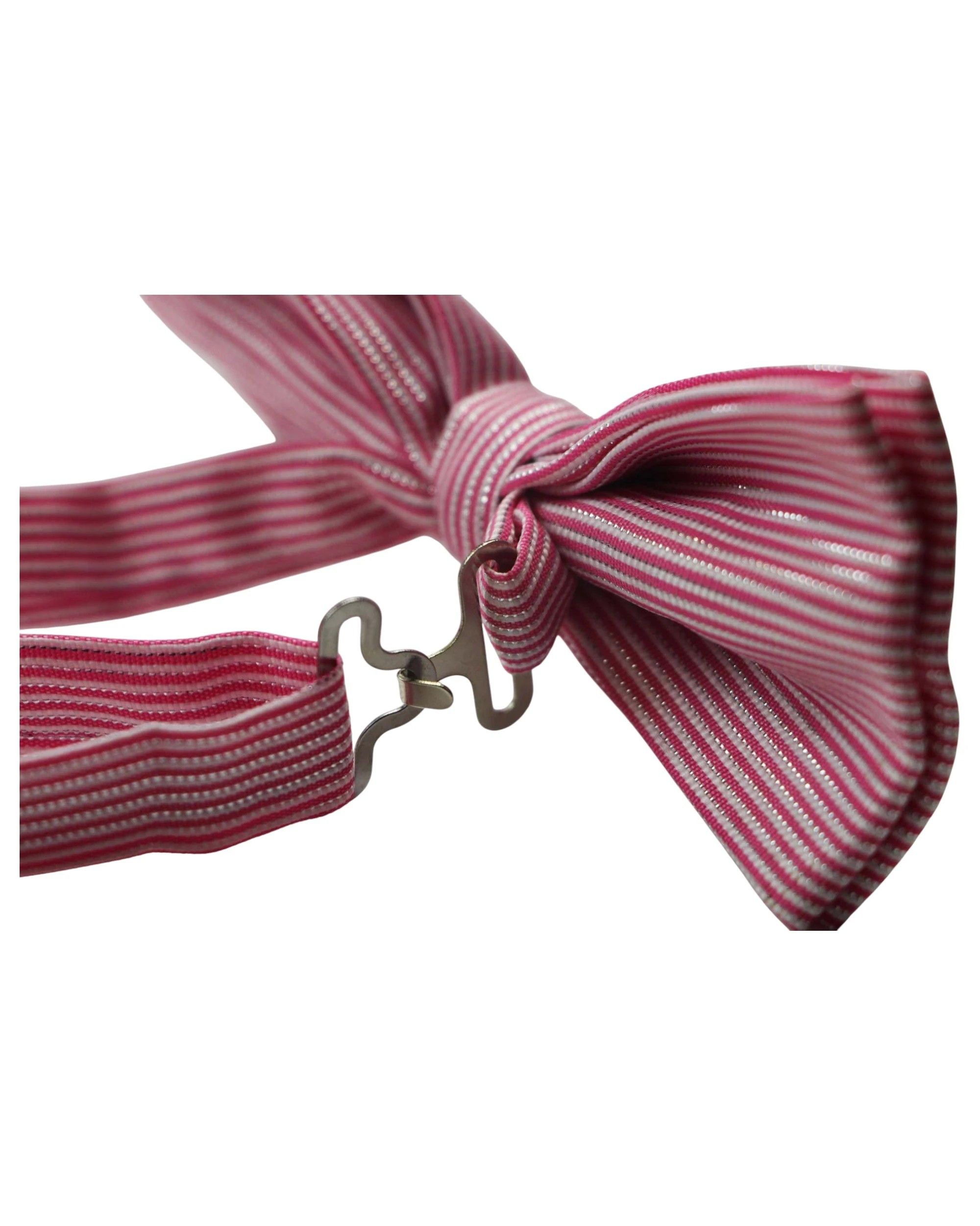 2 Zasel Mens Pink & White Horizontal Stripe With Silver Patterned Bow Tie, 2 of 3