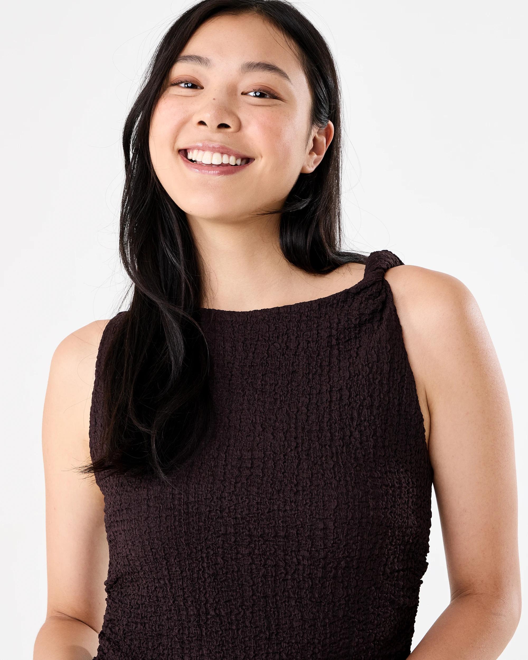 4 Sleeveless Textured Twist Midi Dress Choc Plum, 4 of 8