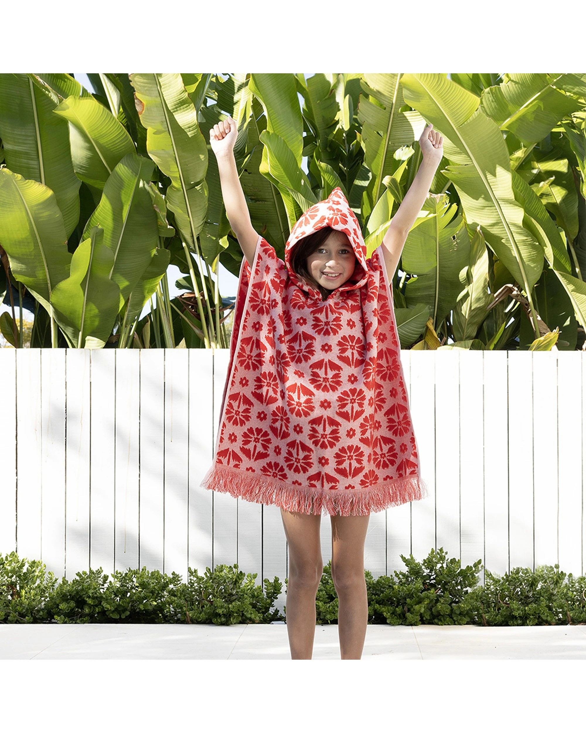 4 BAMBURY Flora Kids Poncho Cotton UPF 50 Plus Sun Protection Machine Washable Comfort Fit - Red, 4 of 5