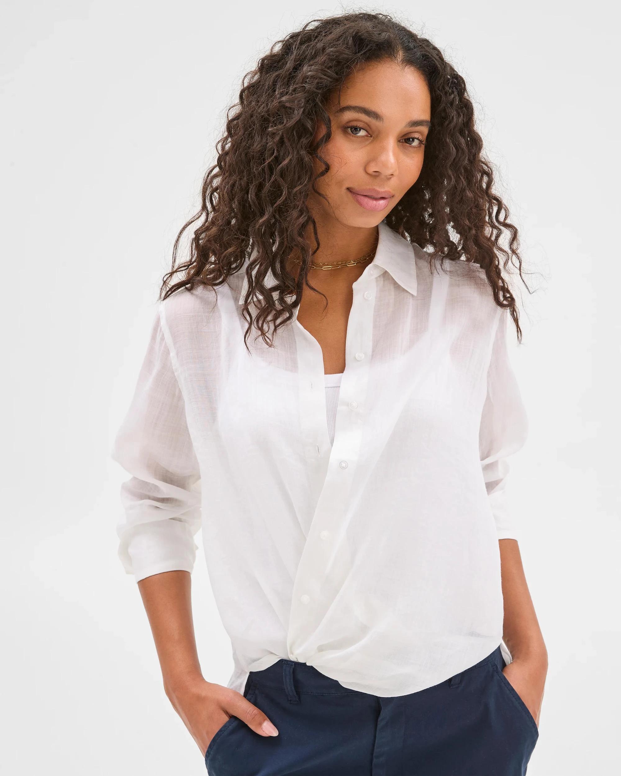 2 Target Woman Long Sleeve Ramie Shirt WHITE, 2 of 7