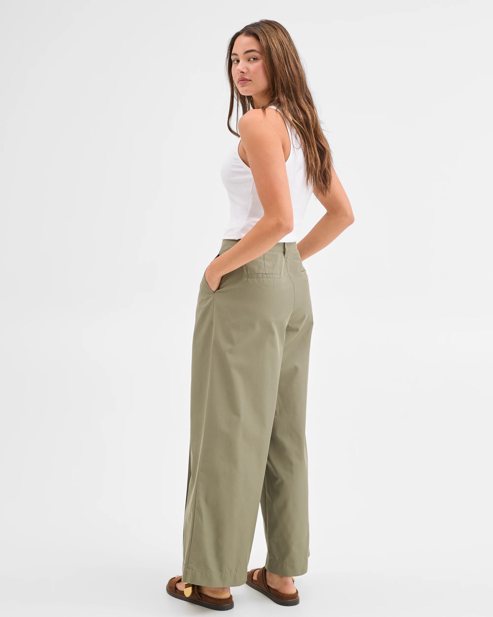 7 Lily Loves Australian Cotton Blend Pleated Wide Leg Pants SMOKEY OLIVE, 7 of 7