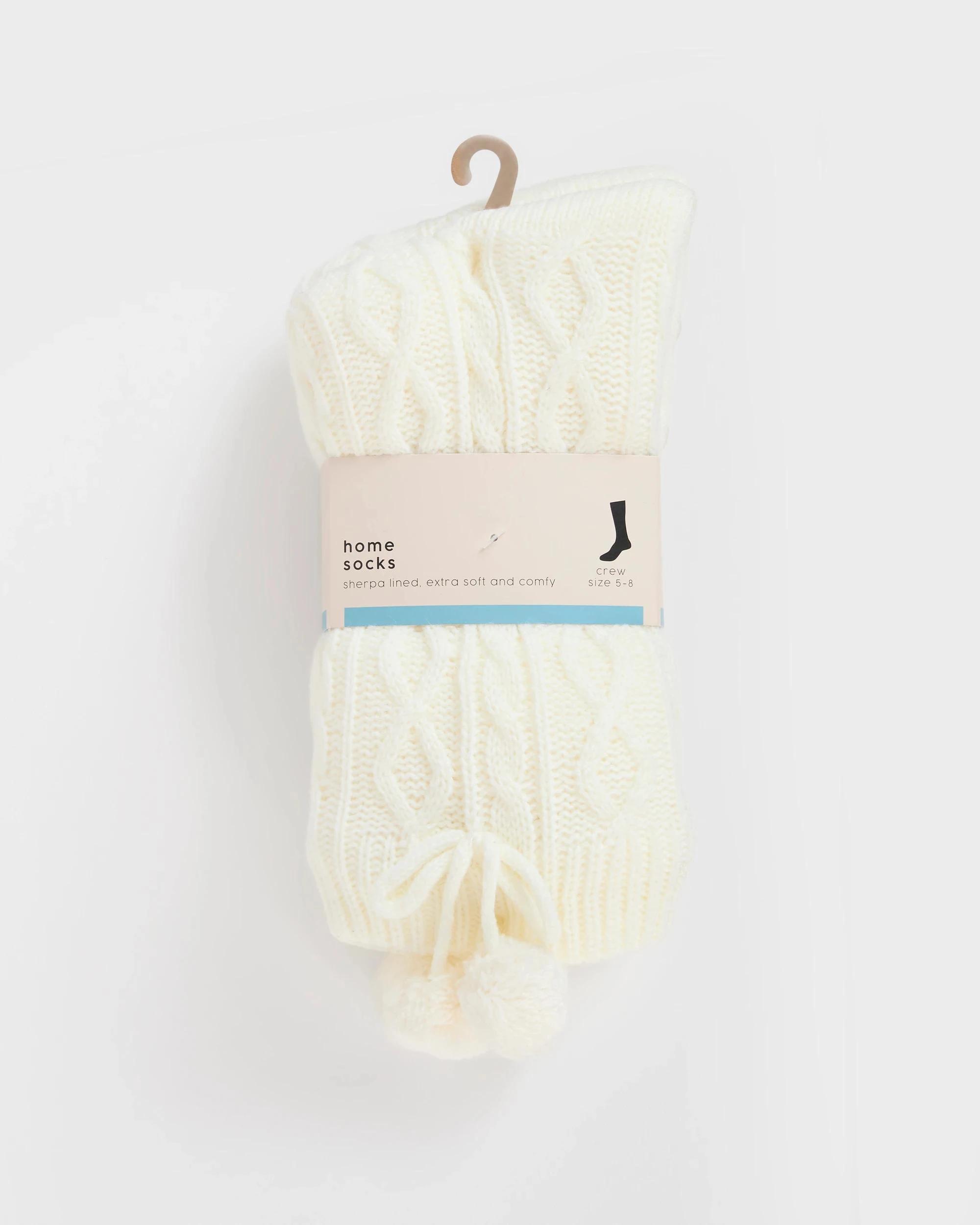 3 Target Woman Cable Home Pom Pom Crew Socks WHITE, 3 of 3